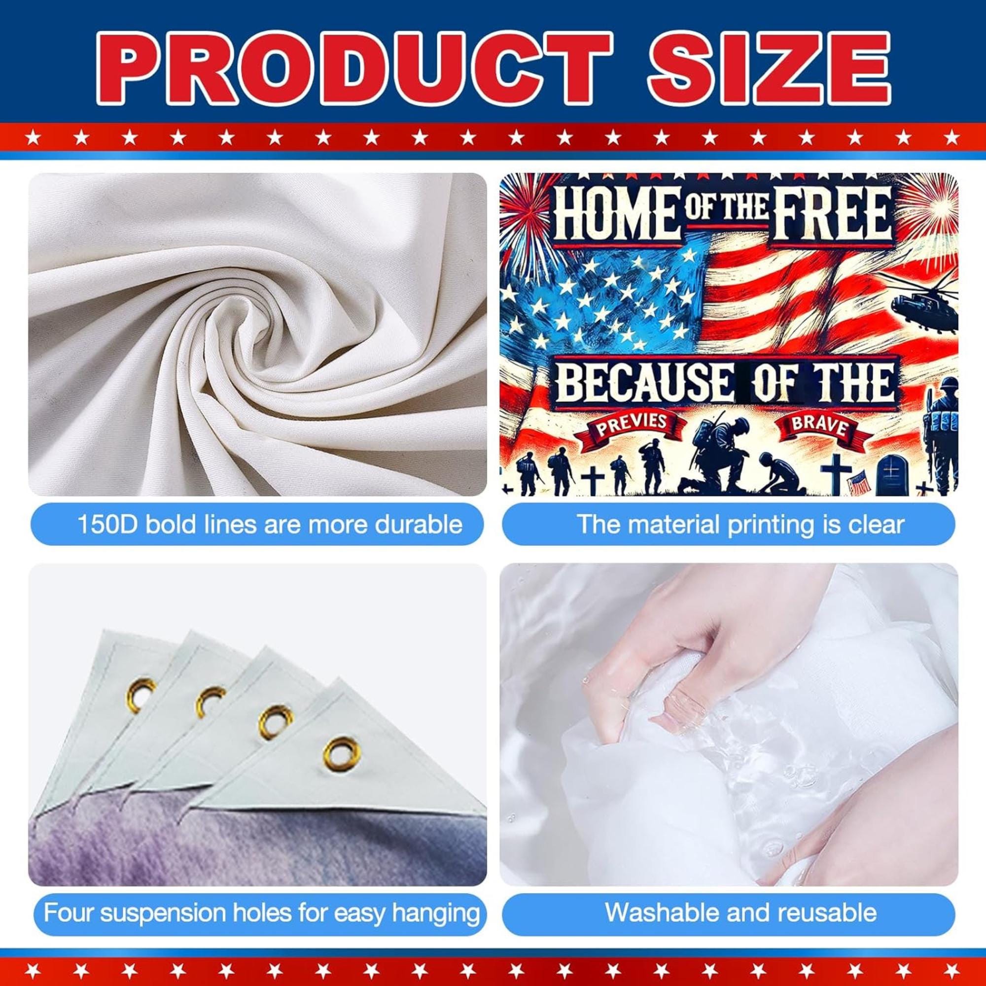 Patriotic Banner Backdrop | Home of the Free Because of the Brave Decor