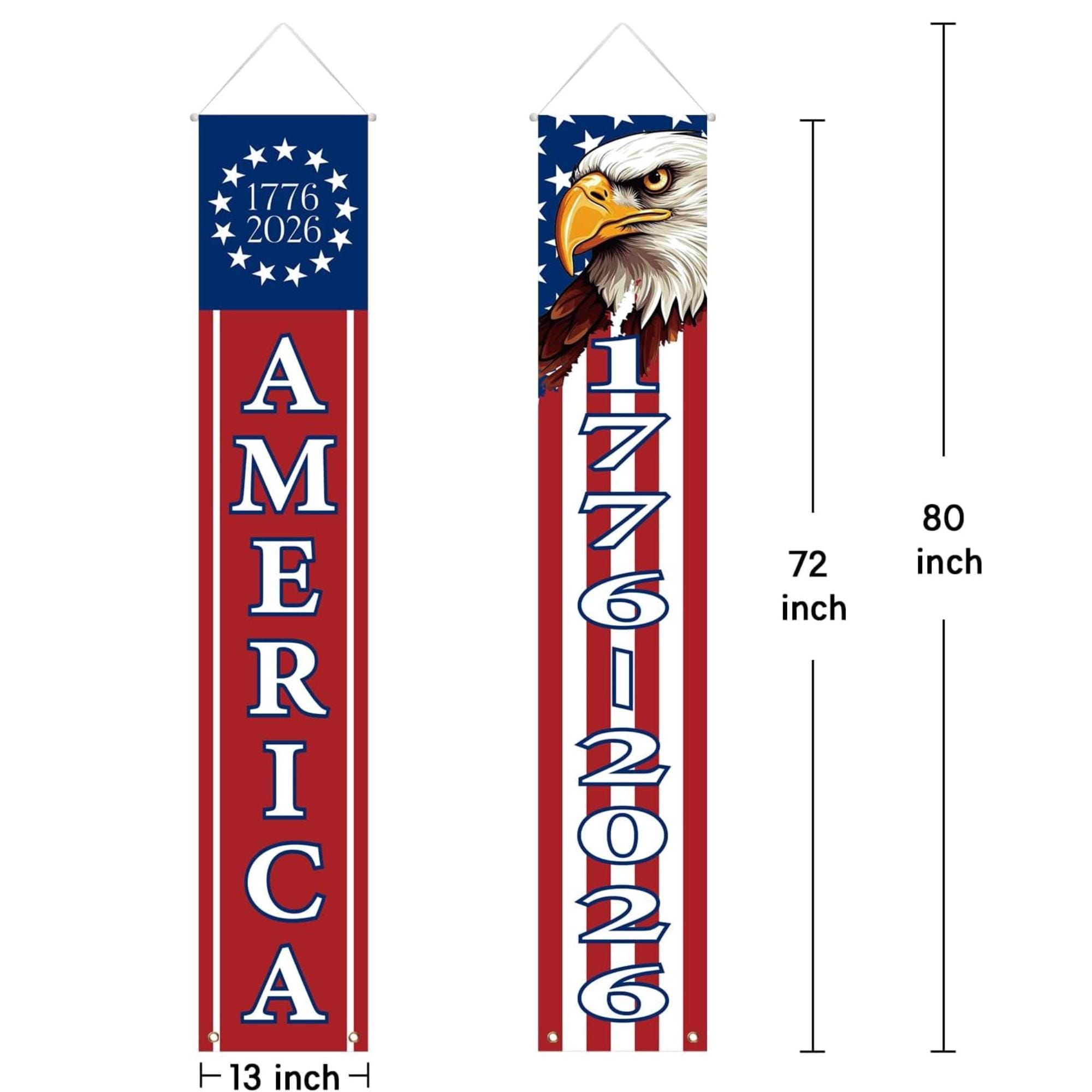 2 Pack USA Patriotic Porch Banners | Double Sided 4th of July Outdoor Decor