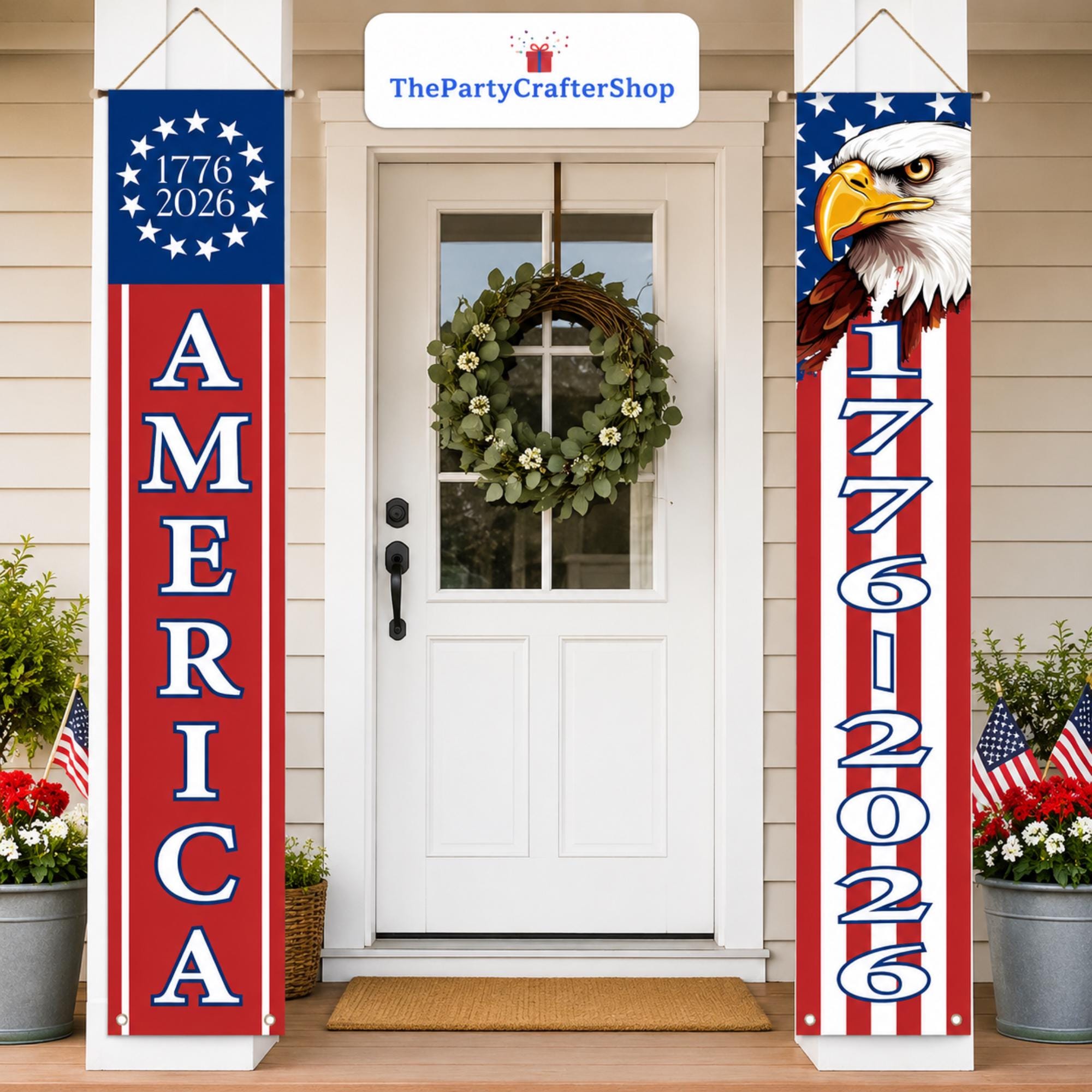 2 Pack USA Patriotic Porch Banners | Double Sided 4th of July Outdoor Decor
