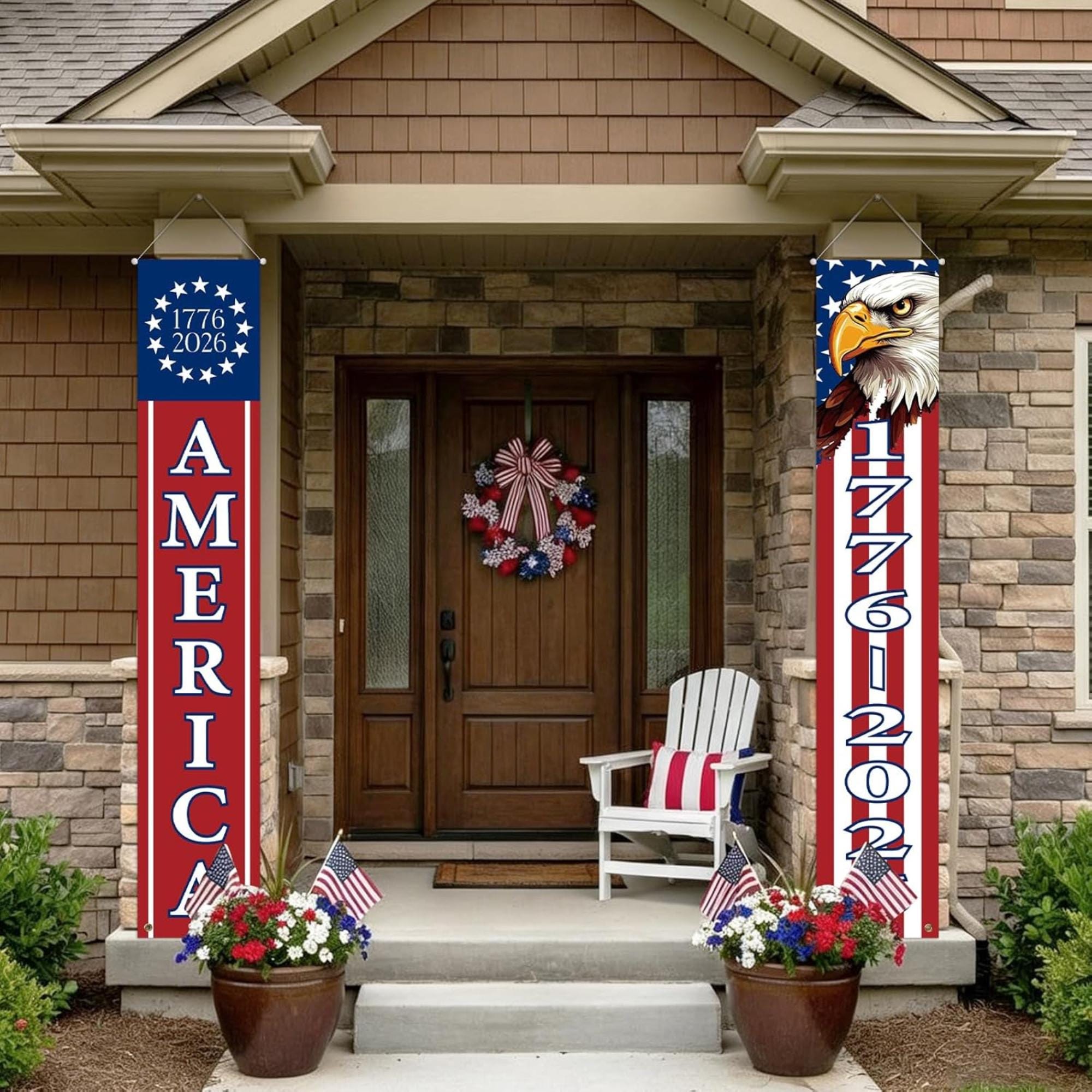 2 Pack USA Patriotic Porch Banners | Double Sided 4th of July Outdoor Decor