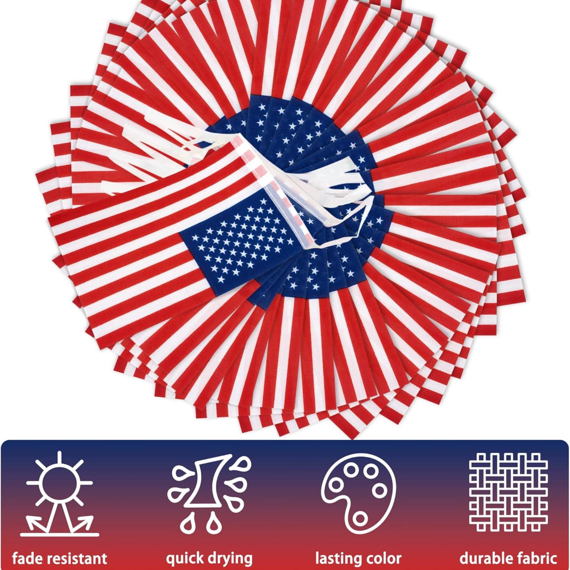 USA Patriotic Bunting Flags | Double Sided 4th of July Porch Banner, Outdoor Decor