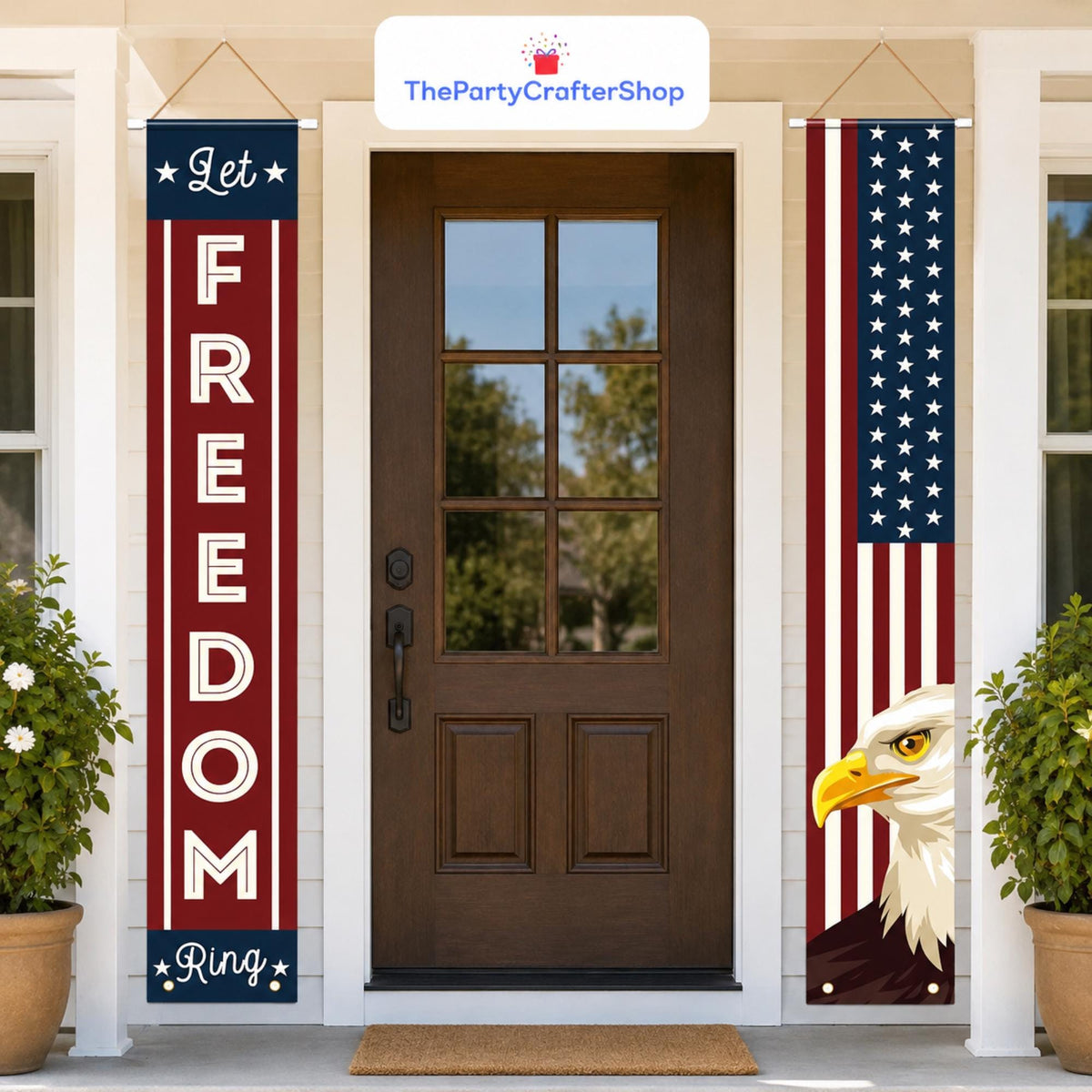 Patriotic American Flag Porch Banners | 4th of July Hanging Signs | Memorial Day Outdoor Decor