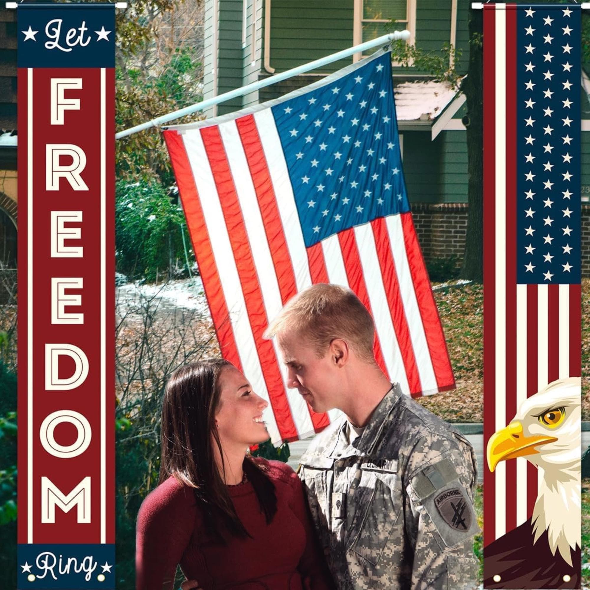 Patriotic American Flag Porch Banners | 4th of July Hanging Signs | Memorial Day Outdoor Decor
