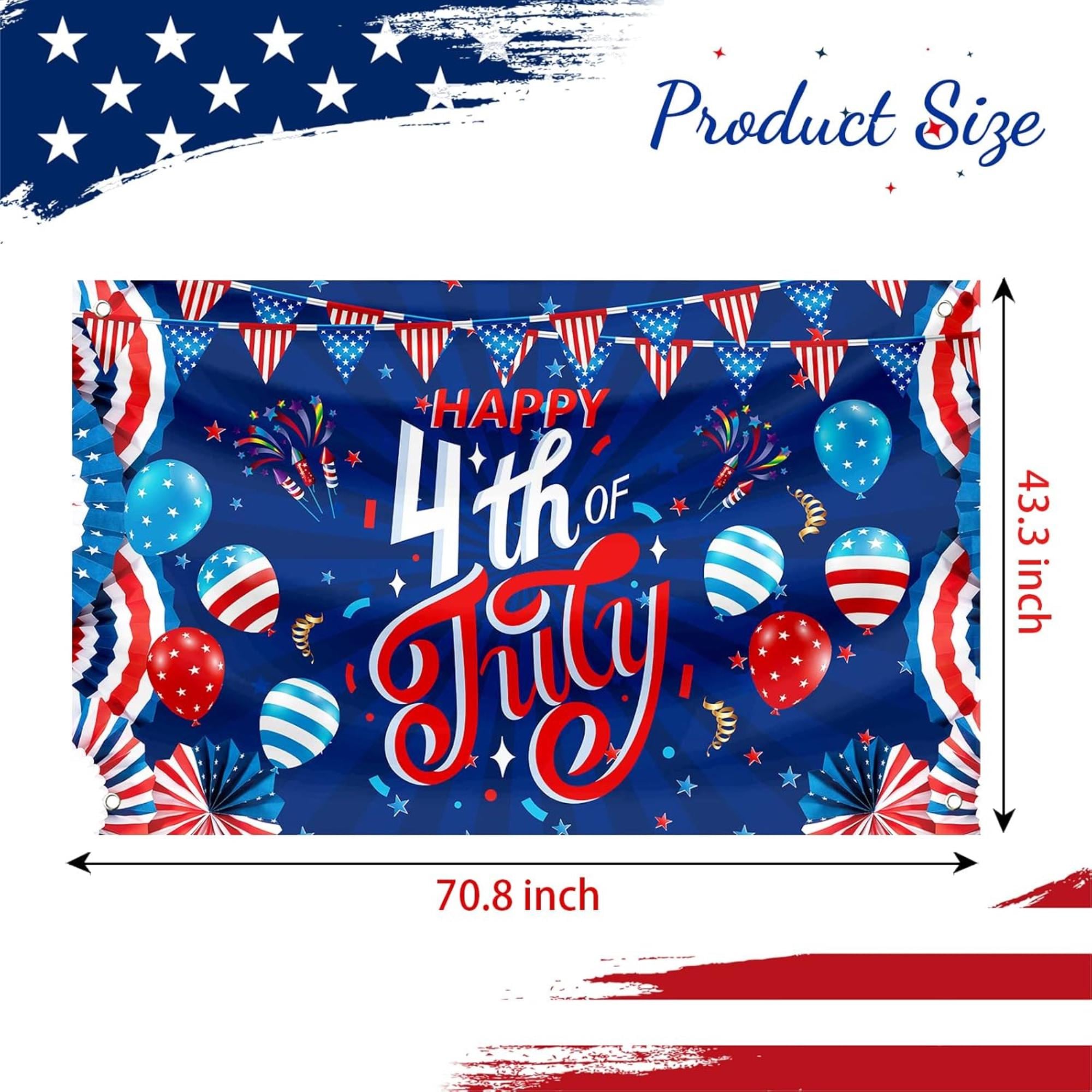 Large Patriotic 4th of July Banner Backdrop | USA Flag Party Sign Decorations