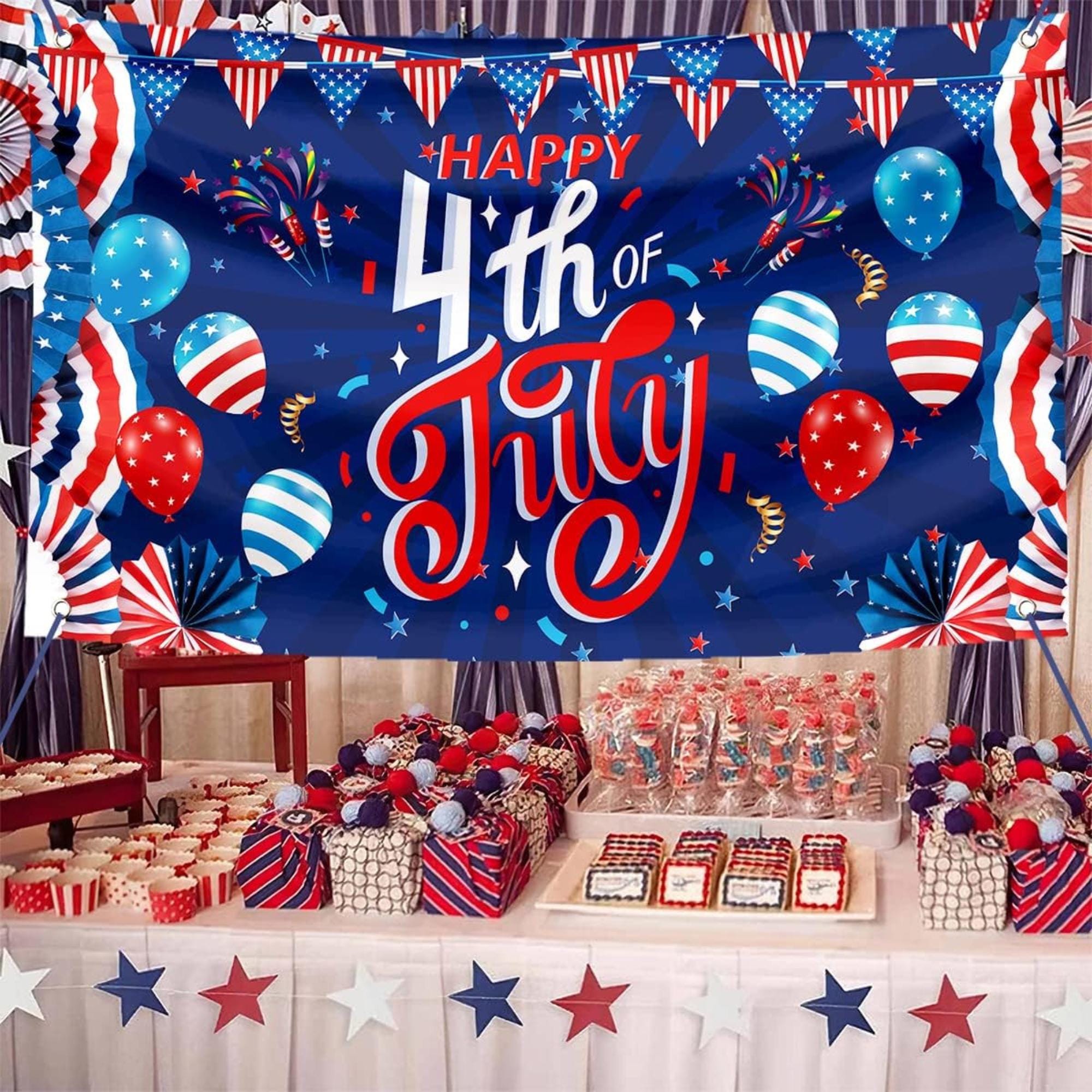 Large Patriotic 4th of July Banner Backdrop | USA Flag Party Sign Decorations