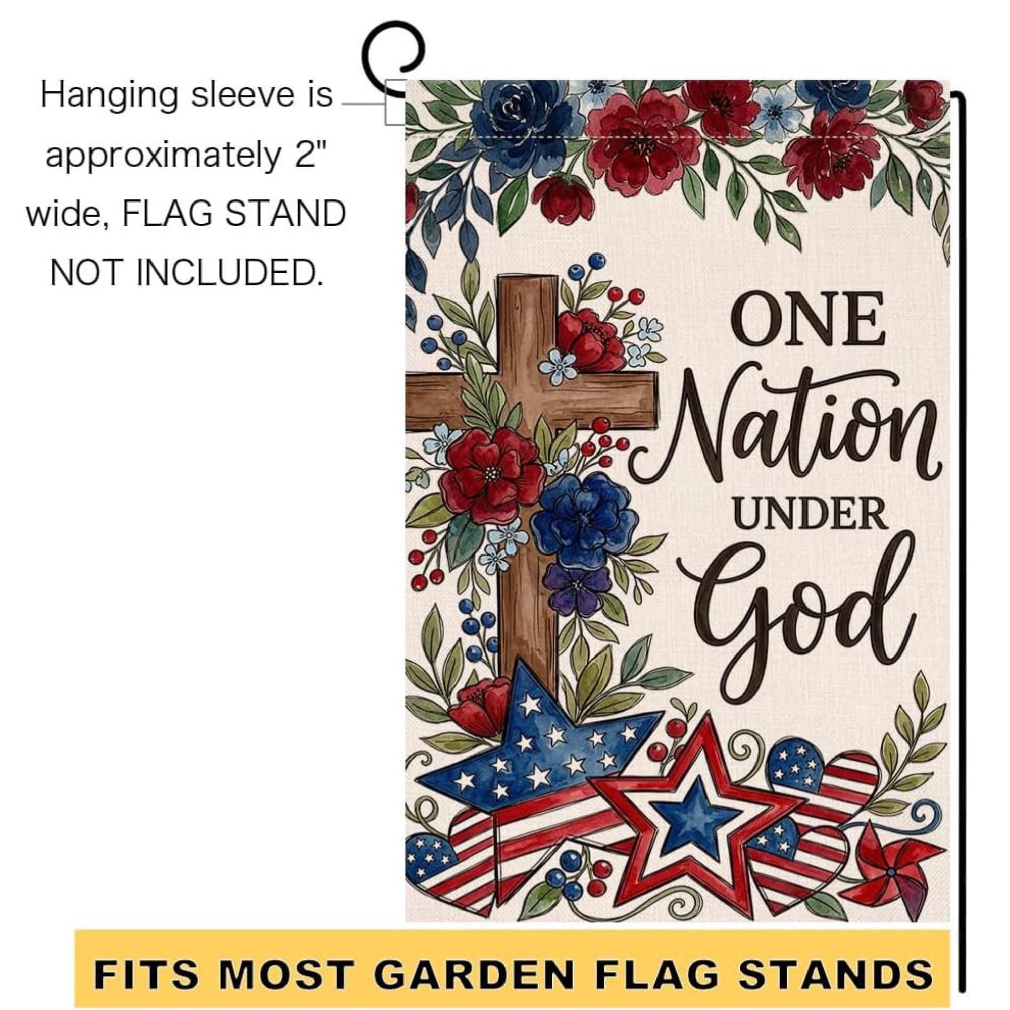 Floral Garden Flag | One Nation Under God Patriotic Yard Decor