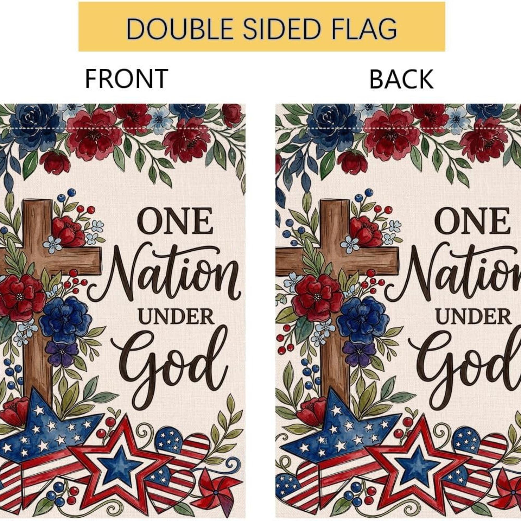Floral Garden Flag | One Nation Under God Patriotic Yard Decor