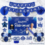 Happy Retirement Party Decorations for Men and Women Blue Silver Banner Balloons Centerpieces