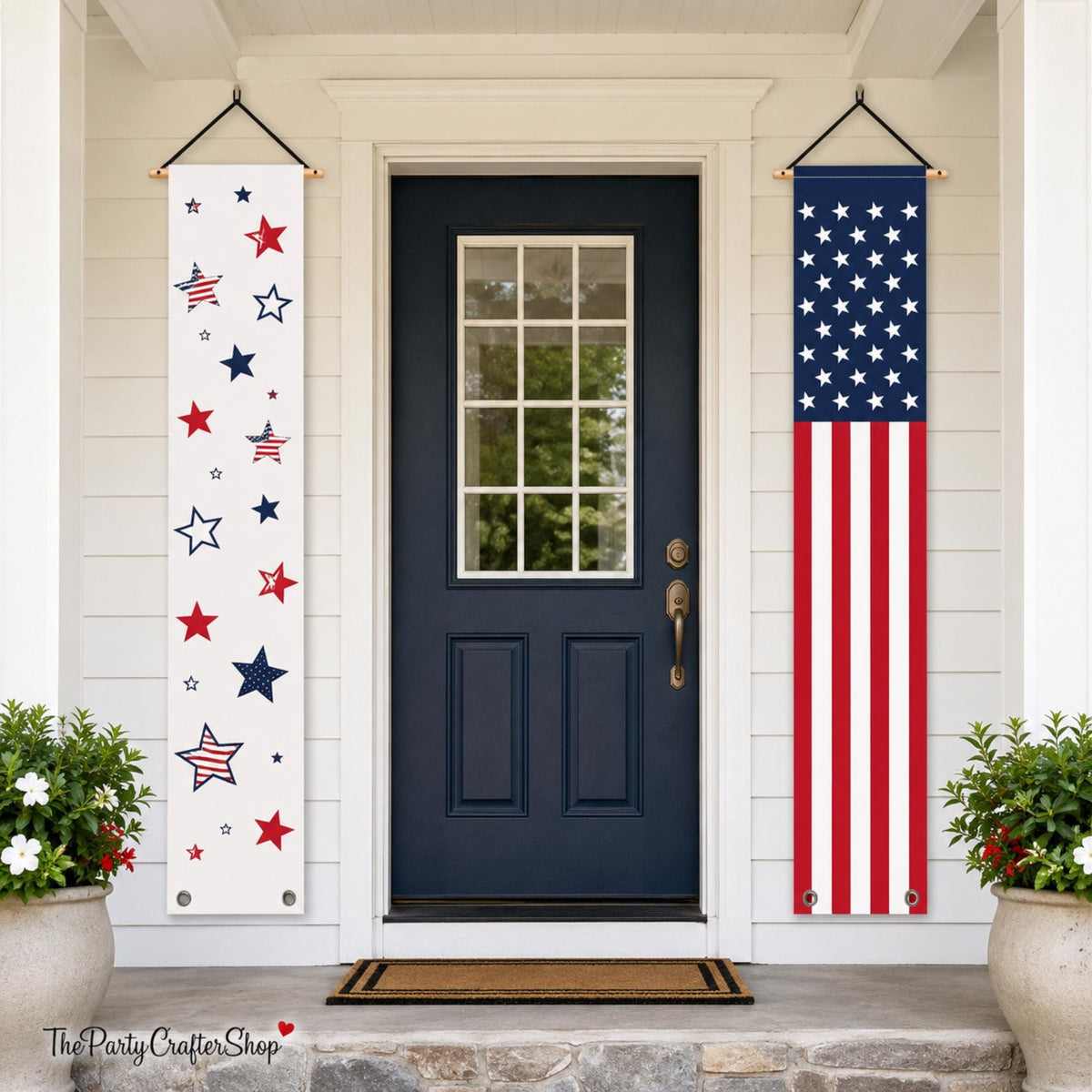 4th of July Door Banner | Stars Stripes Hanging Porch Sign | Patriotic Decor