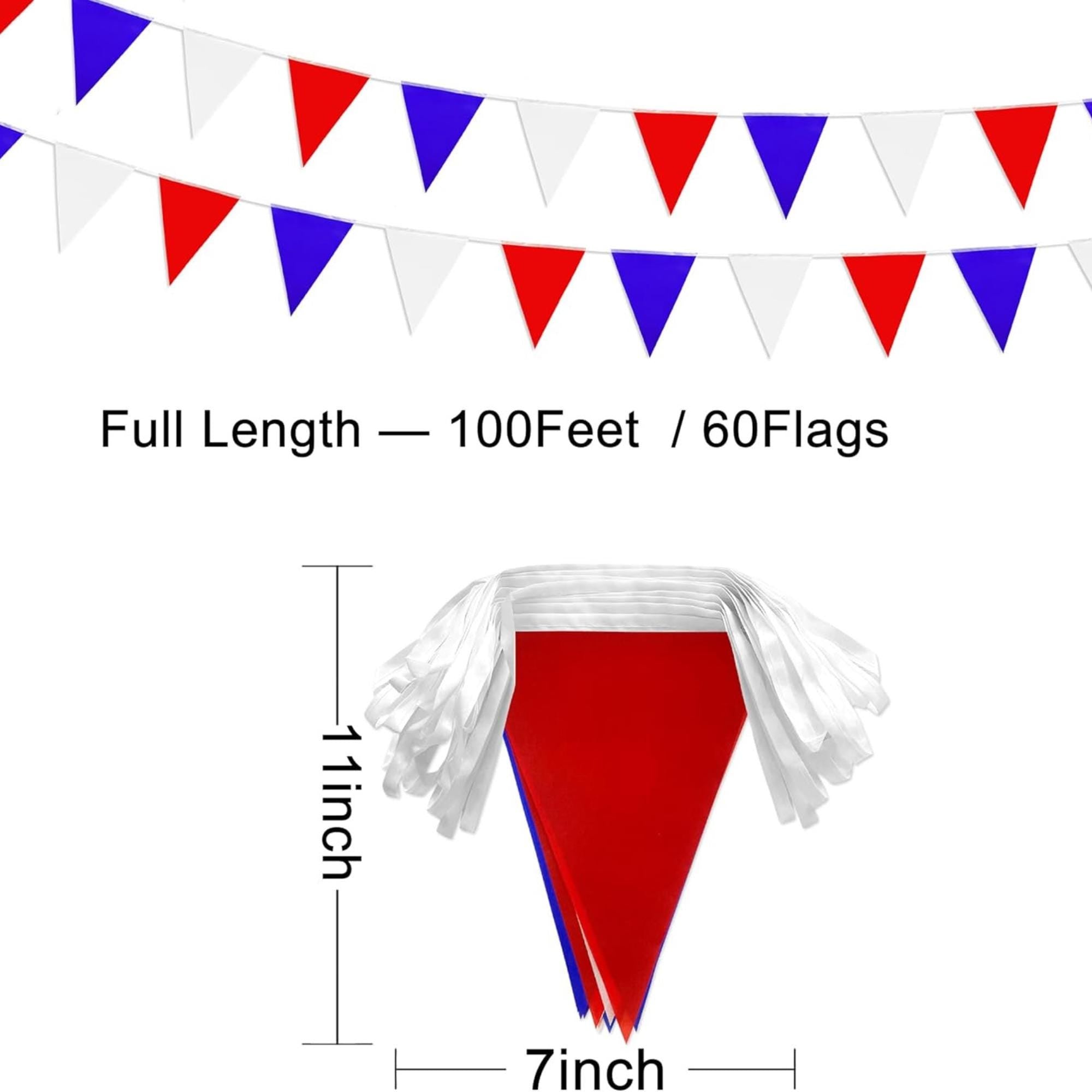 Red White Blue Pennant Banner | 60 Triangle Bunting Flags (100 Ft)