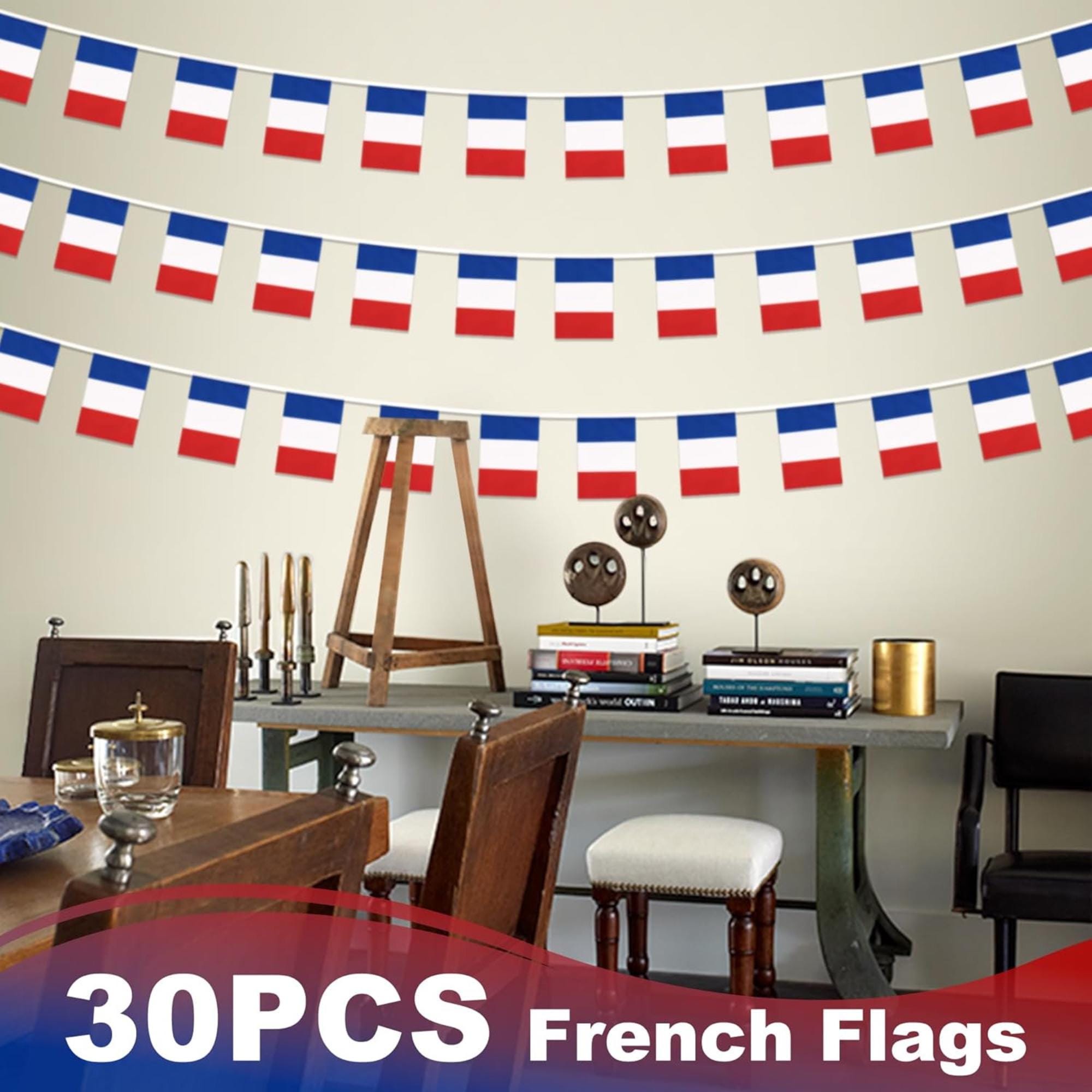 French Flag Pennant Banner | 33 Ft Mini France Bunting Flags | Bastille Day Party Decorations