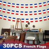French Flag Pennant Banner | 33 Ft Mini France Bunting Flags | Bastille Day Party Decorations