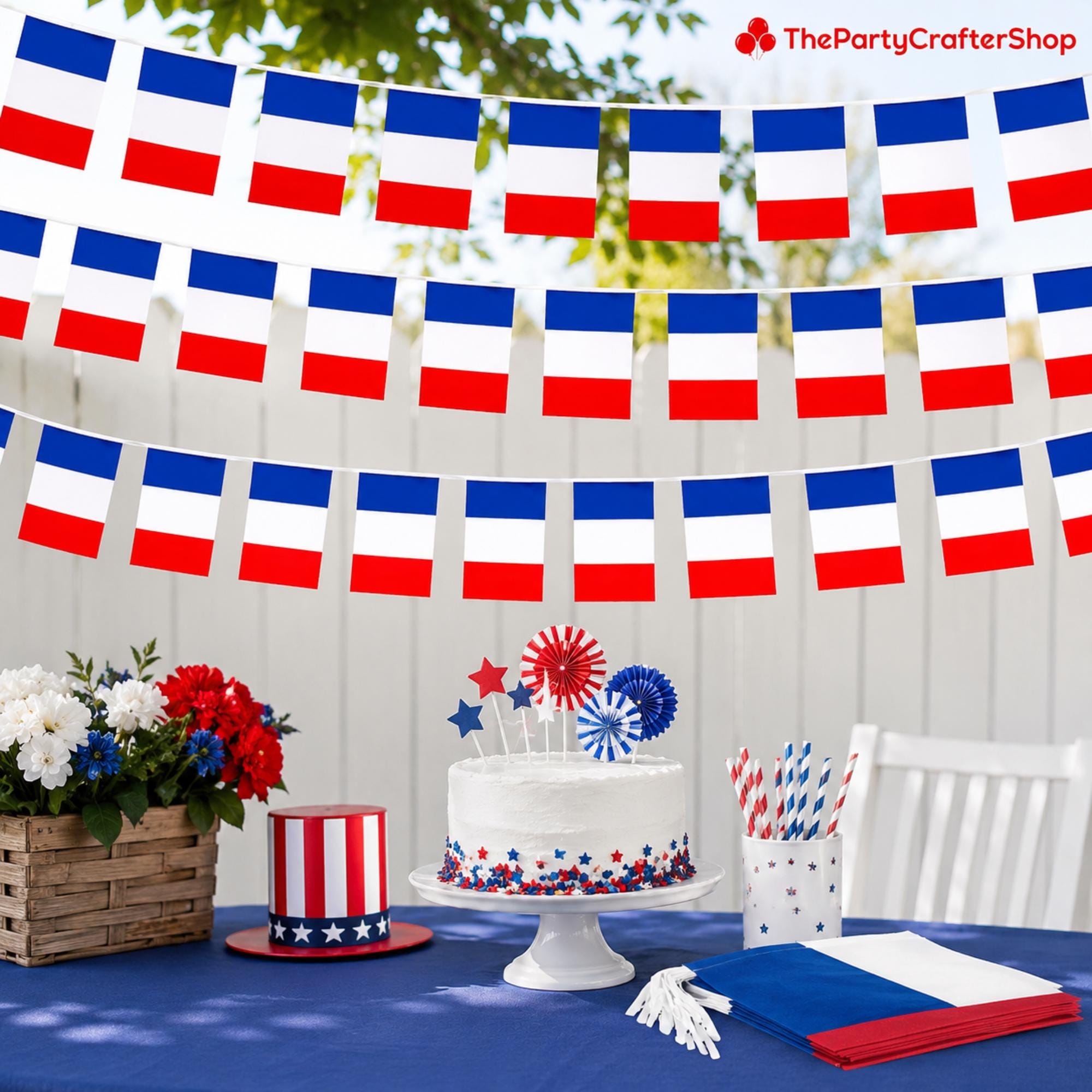 French Flag Pennant Banner | 33 Ft Mini France Bunting Flags | Bastille Day Party Decorations