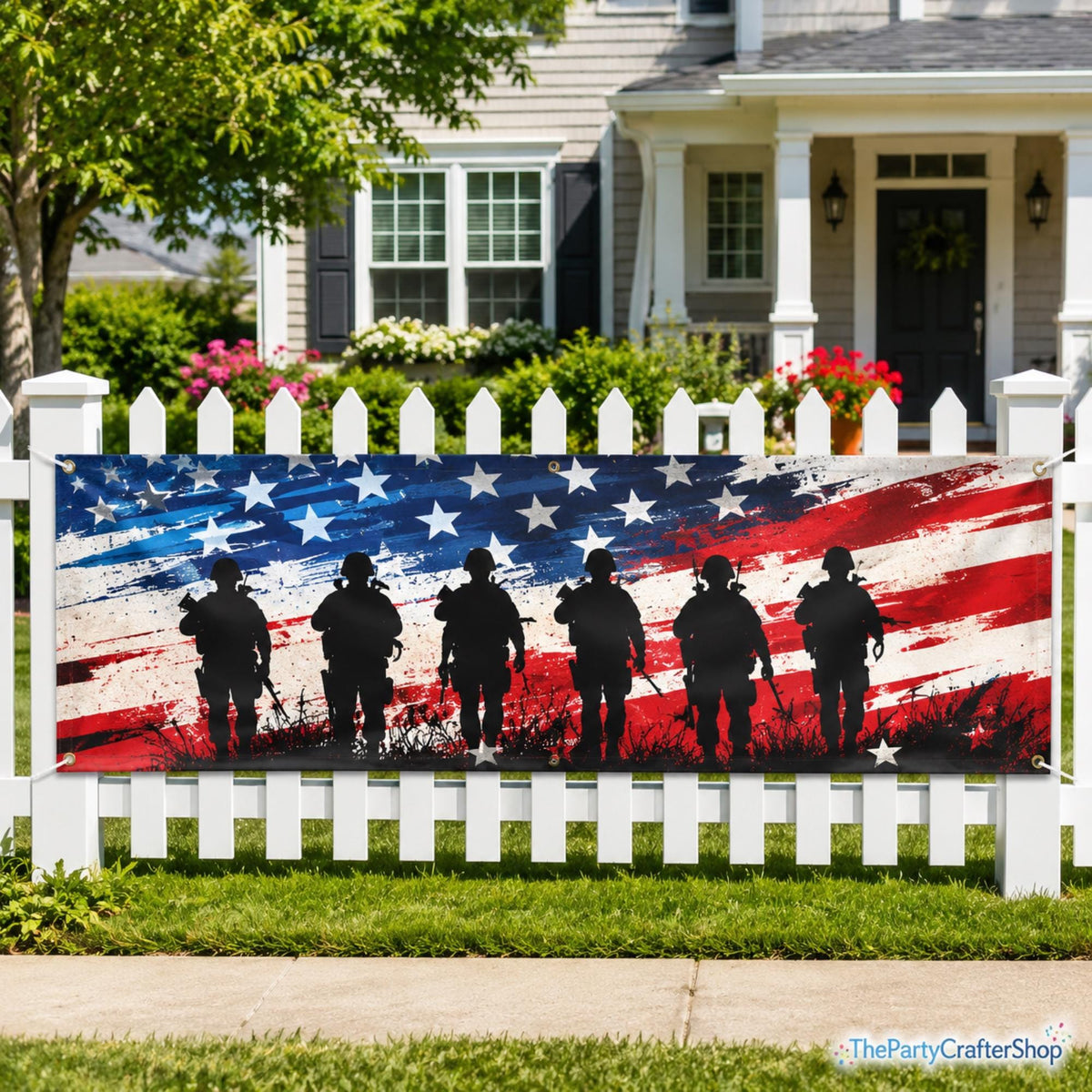 Thank You Veterans Banner | Patriotic Outdoor Yard Flag | 4th of July Memorial Day Decor