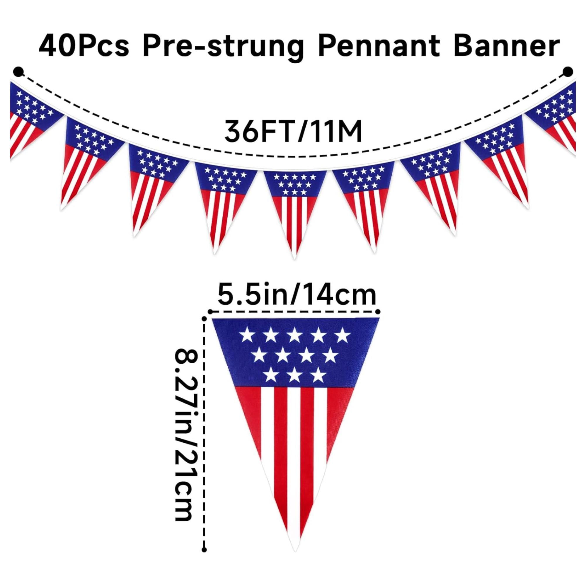 USA Flag Pennant Banner, 40 PCS Patriotic Triangle Garland, 4th of July Decor