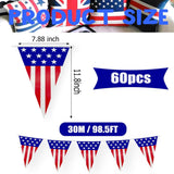 100 Ft American Flag Pennant Banner | 60 PCS Patriotic Independence Day Decor