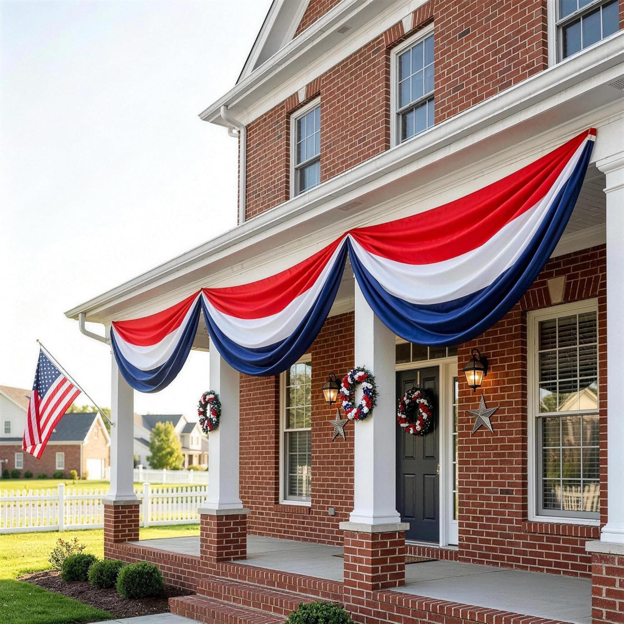 2 Pack Patriotic American Flag Bunting | Red White Blue Porch Banner (Outdoor Decor)