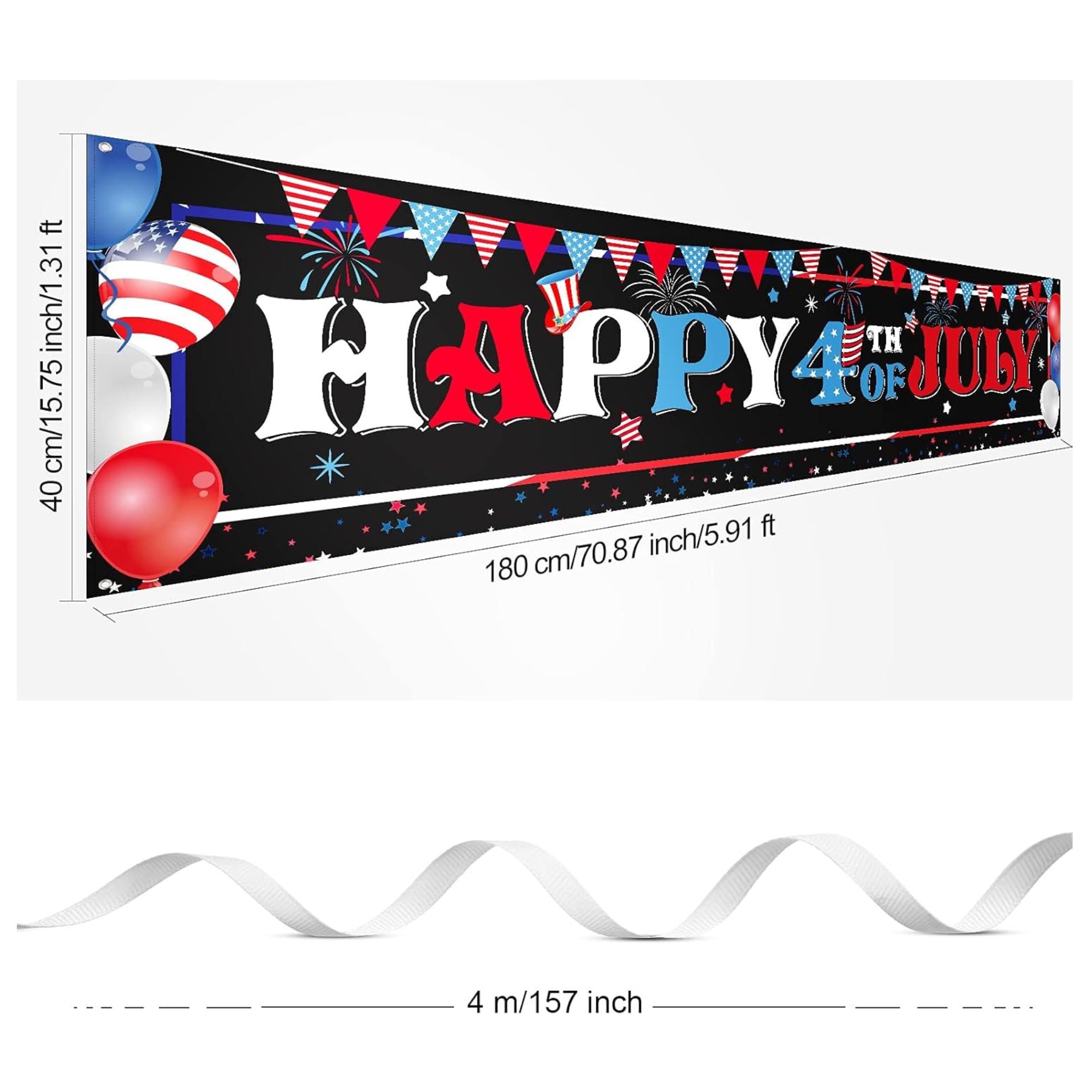 Happy 4th of July Banner | Patriotic USA Flag Porch Sign, Outdoor Decor