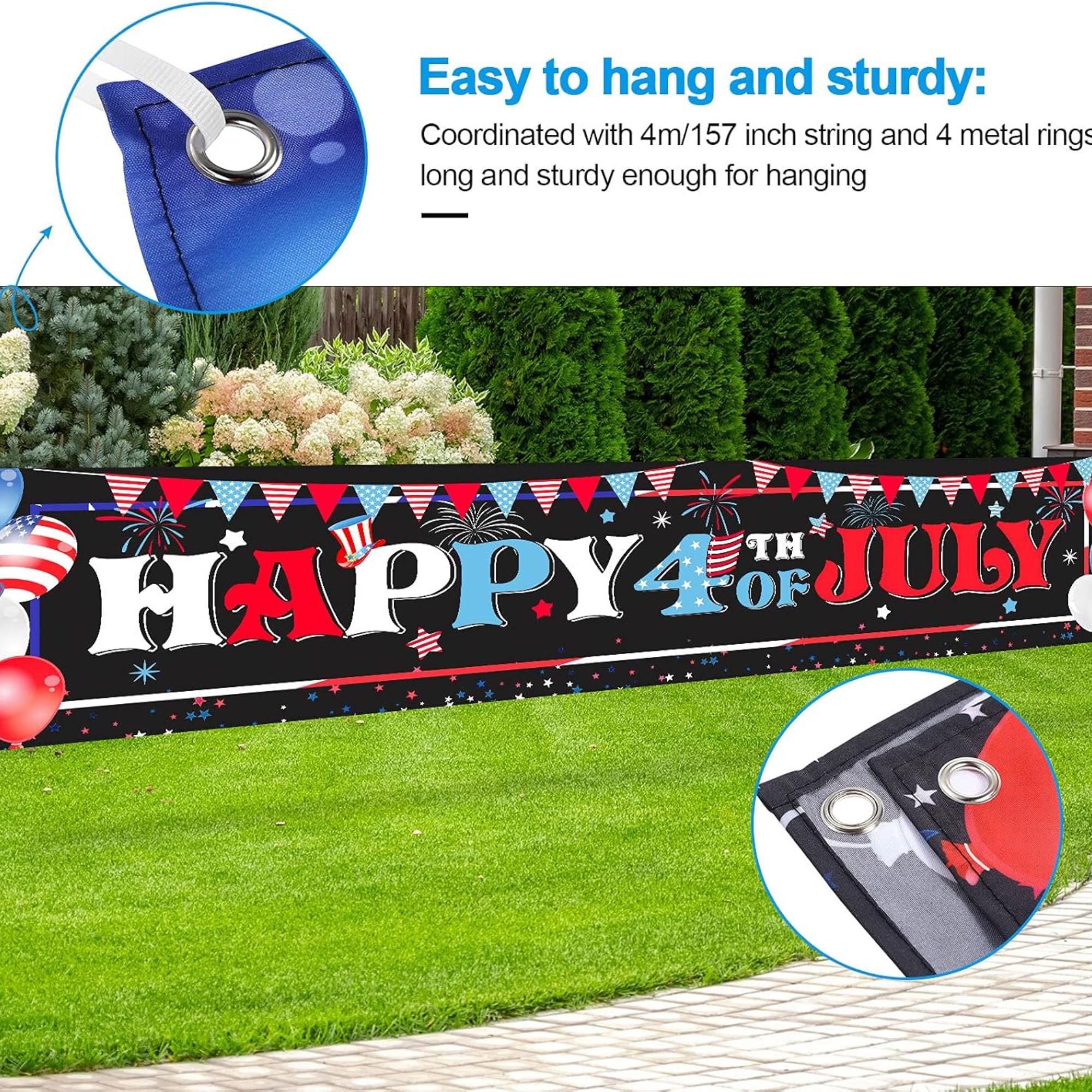 Happy 4th of July Banner | Patriotic USA Flag Porch Sign, Outdoor Decor