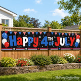 Happy 4th of July Banner | Patriotic USA Flag Porch Sign, Outdoor Decor