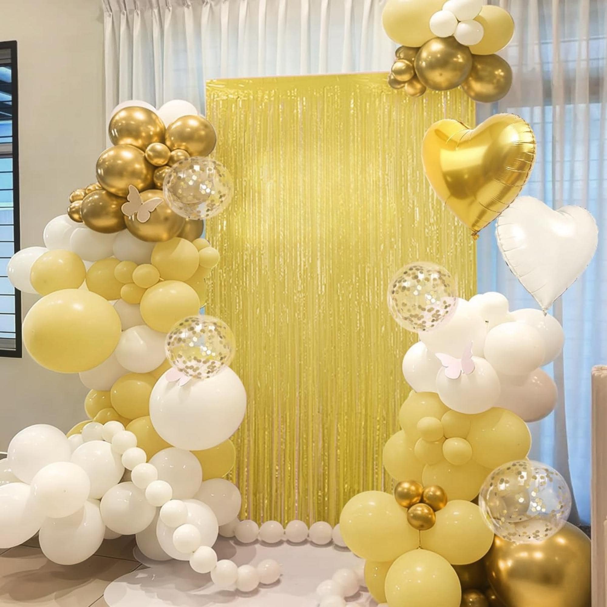 Pastel Yellow Gold Balloon Garland Arch Kit | Eid Ul Adha Party Decorations, Fringe Curtain