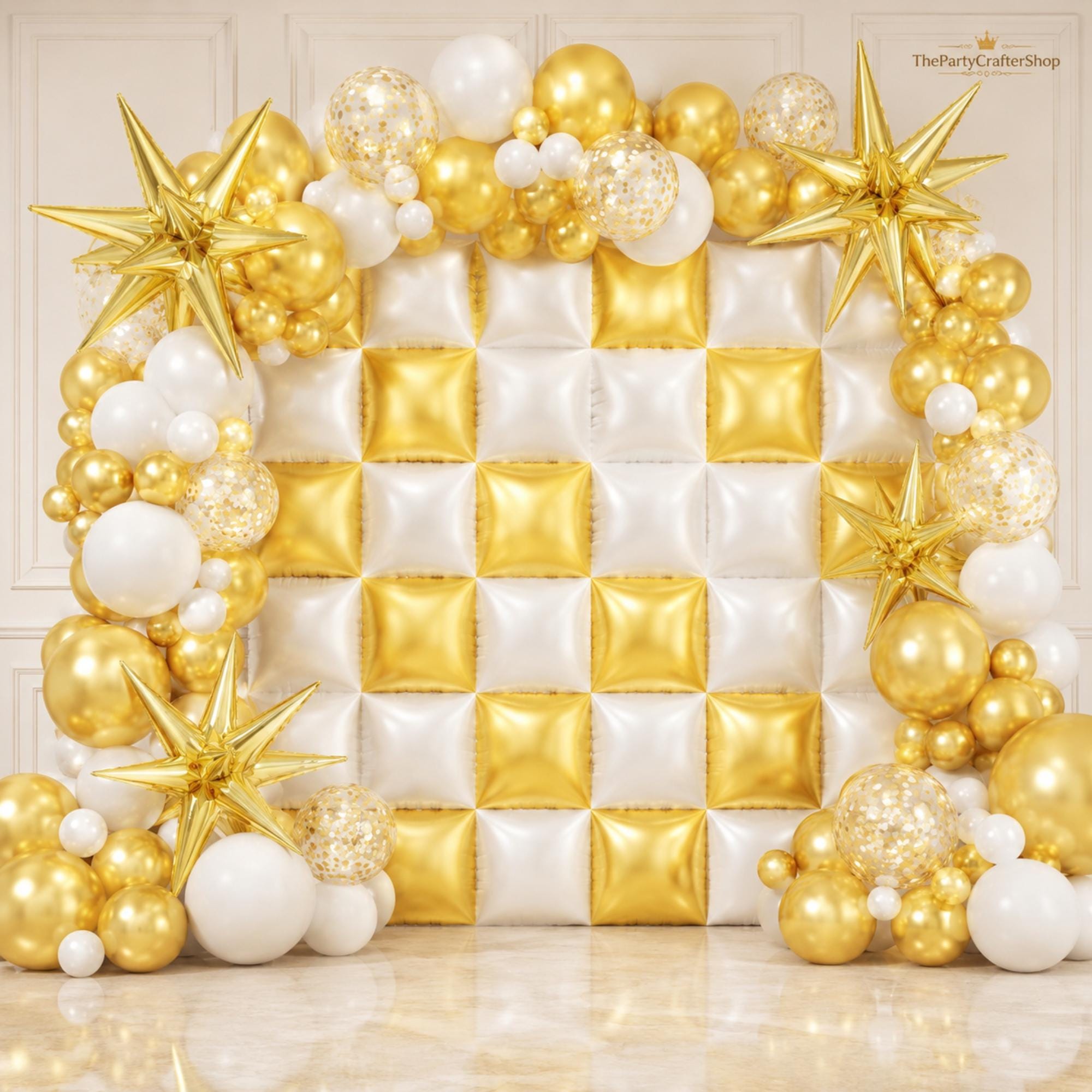 Gold White Balloon Arch Garland Kit | Eid ul Adha Party Backdrop Shower Decor