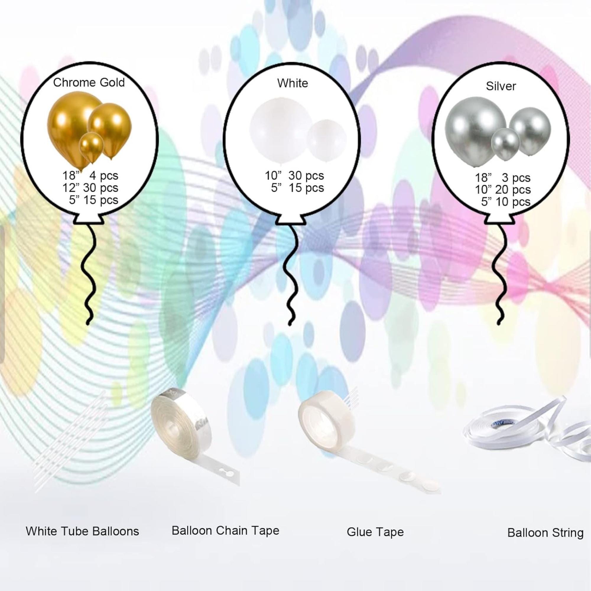 Silver Gold White Balloon Garland Arch Kit | 127 Pcs Party Decor