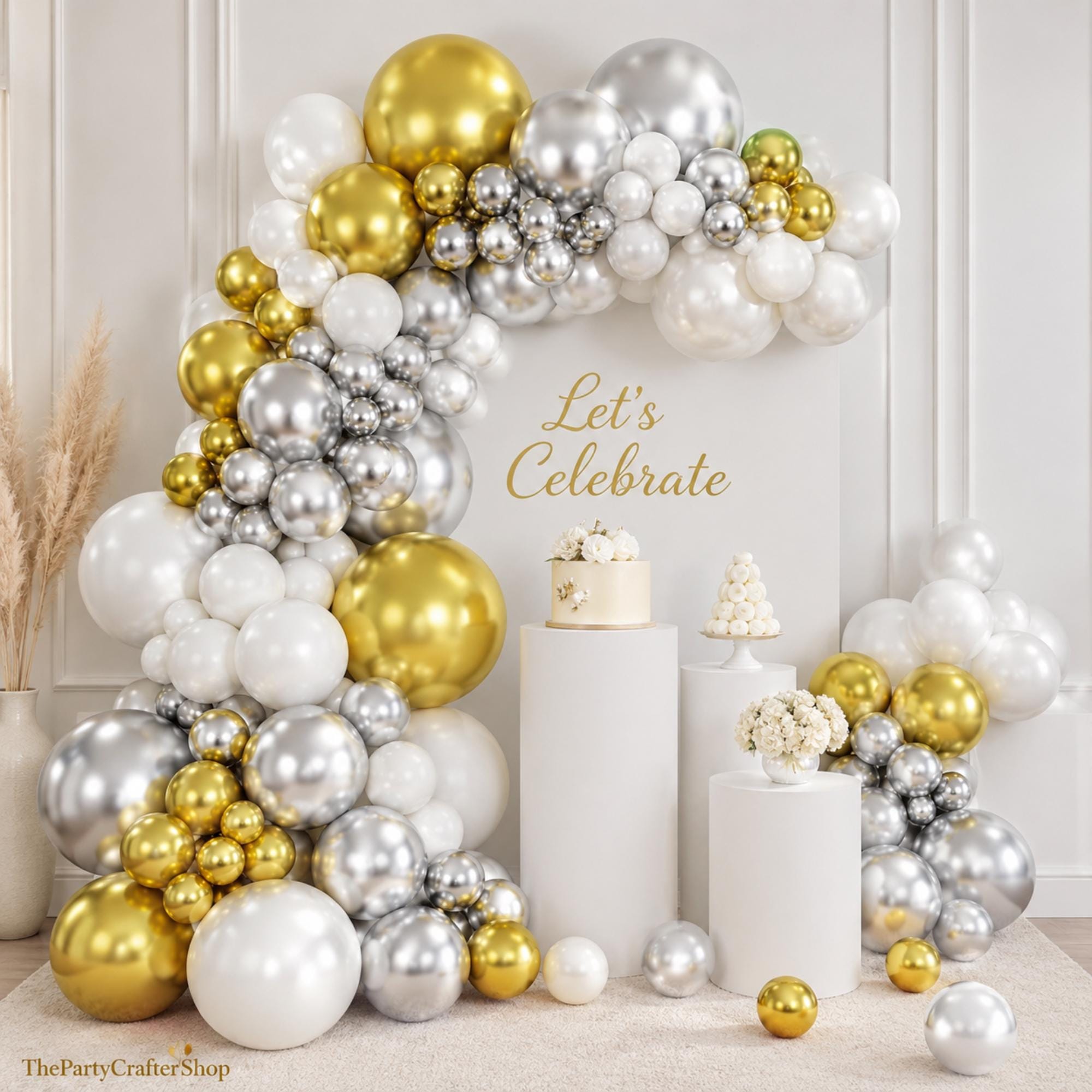 Silver Gold White Balloon Garland Arch Kit | 127 Pcs Party Decor