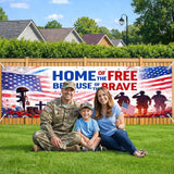 Patriotic Memorial Day Banner | Home of the Free Because of the Brave Yard Decor