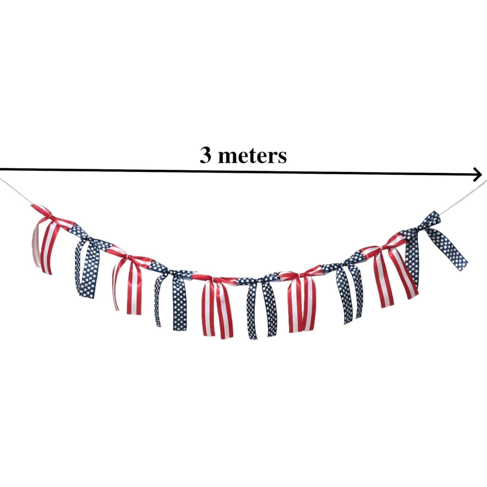 American Flag Garland | Red White Blue Stars Stripes Banner (Reusable Decor)