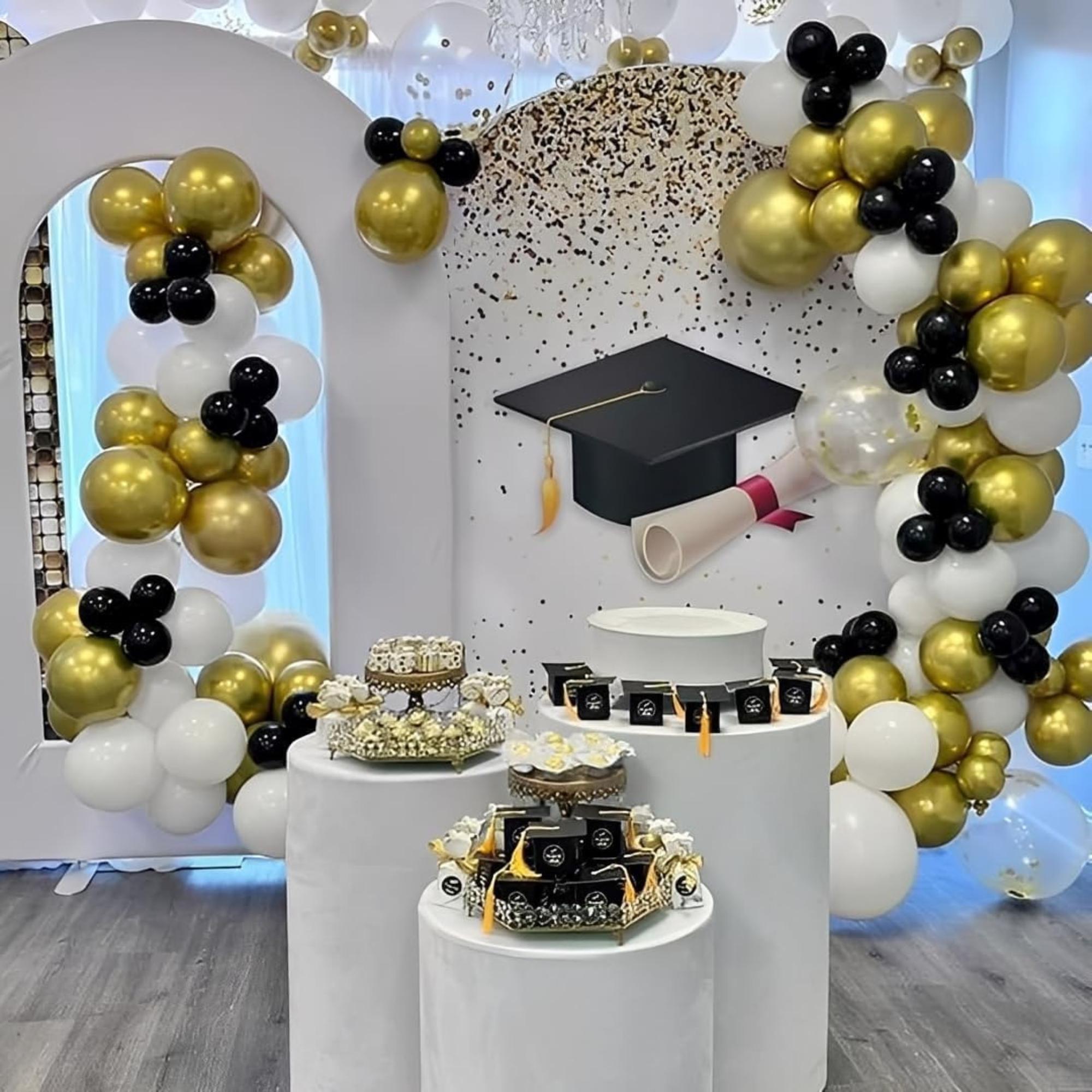 Black Gold White Confetti Balloons | 50 Pcs Latex Party Decor