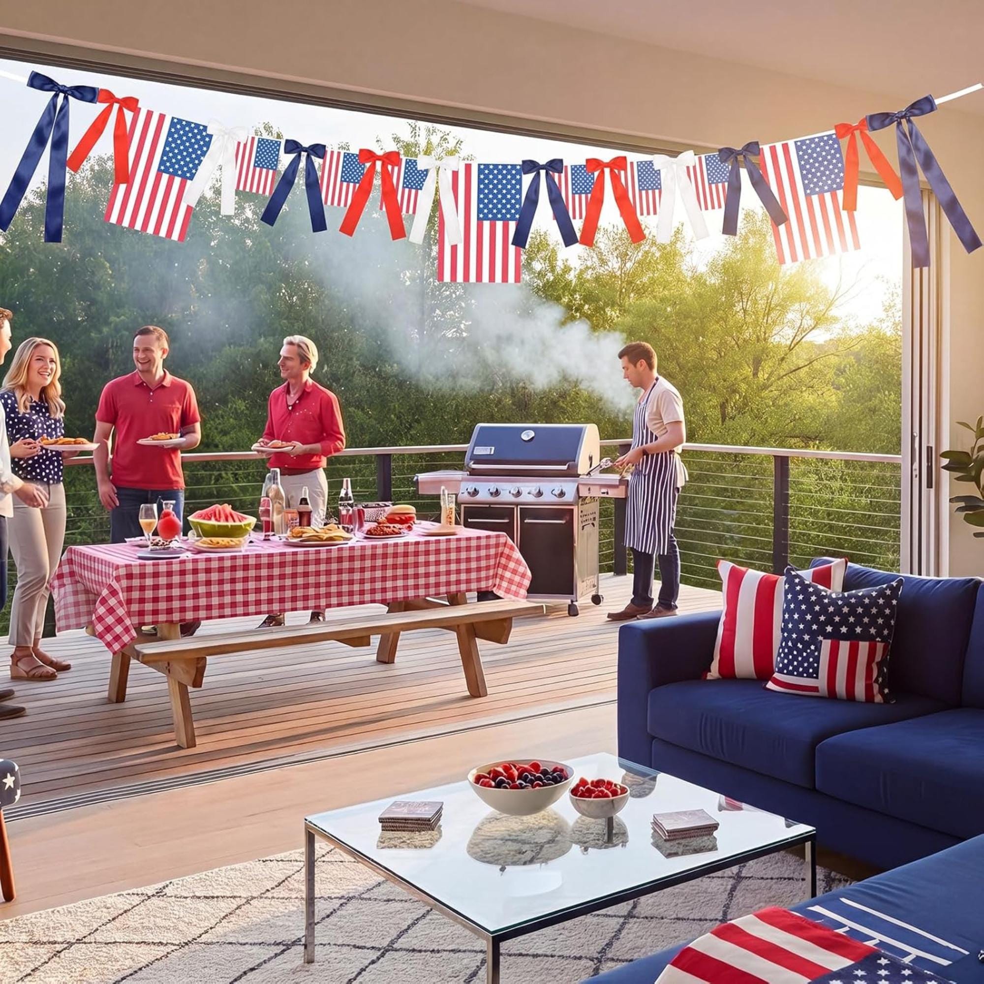 Patriotic Bow Garland | 6 Ft USA Flag Banner for 4th July, Independence, Memorial Day Decor