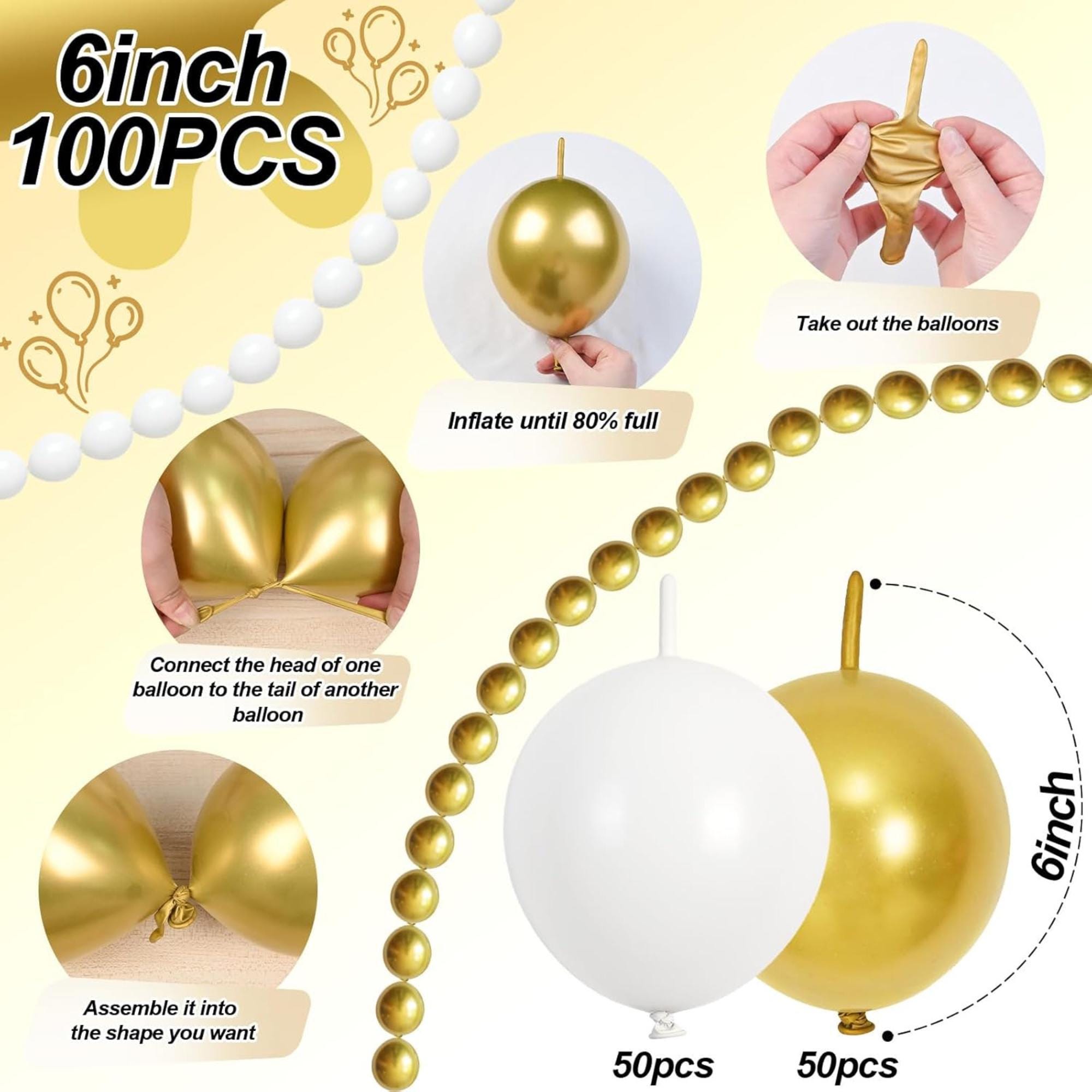 100 Pcs White Gold Baby Pink Quick Link Balloons | Party Arch Decor