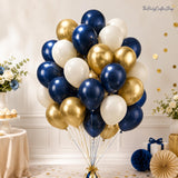 Navy Gold White Balloons | 50 Pcs Latex Party Decor (Eid ul Adha, Birthday)