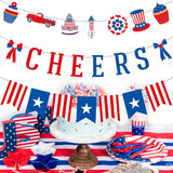 Patriotic Party Garland | "Cheers" & American Flag Banners, Red White Blue Decor