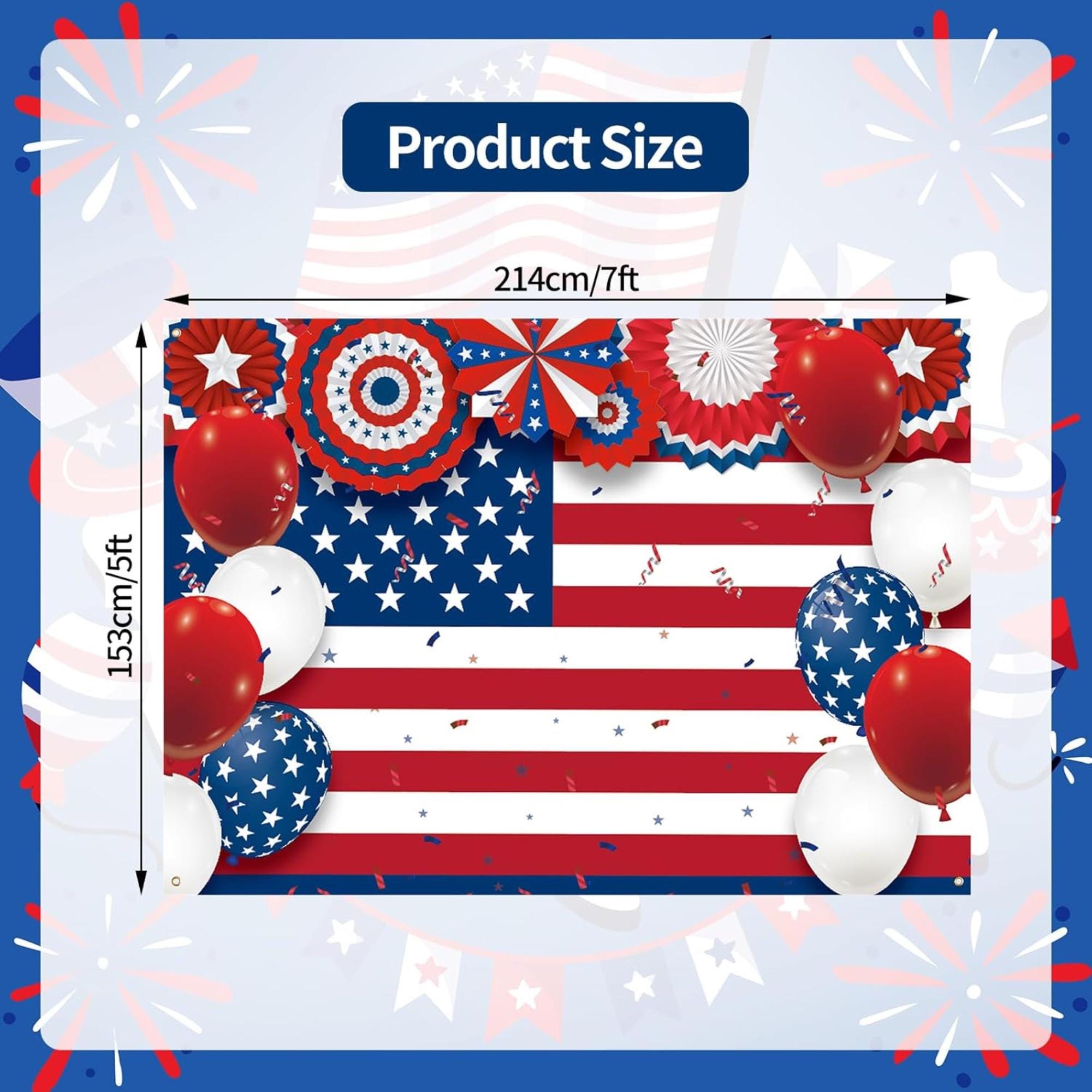 American Flag Backdrop | 7x5 Ft Patriotic Party Banner, 4th of July Decor