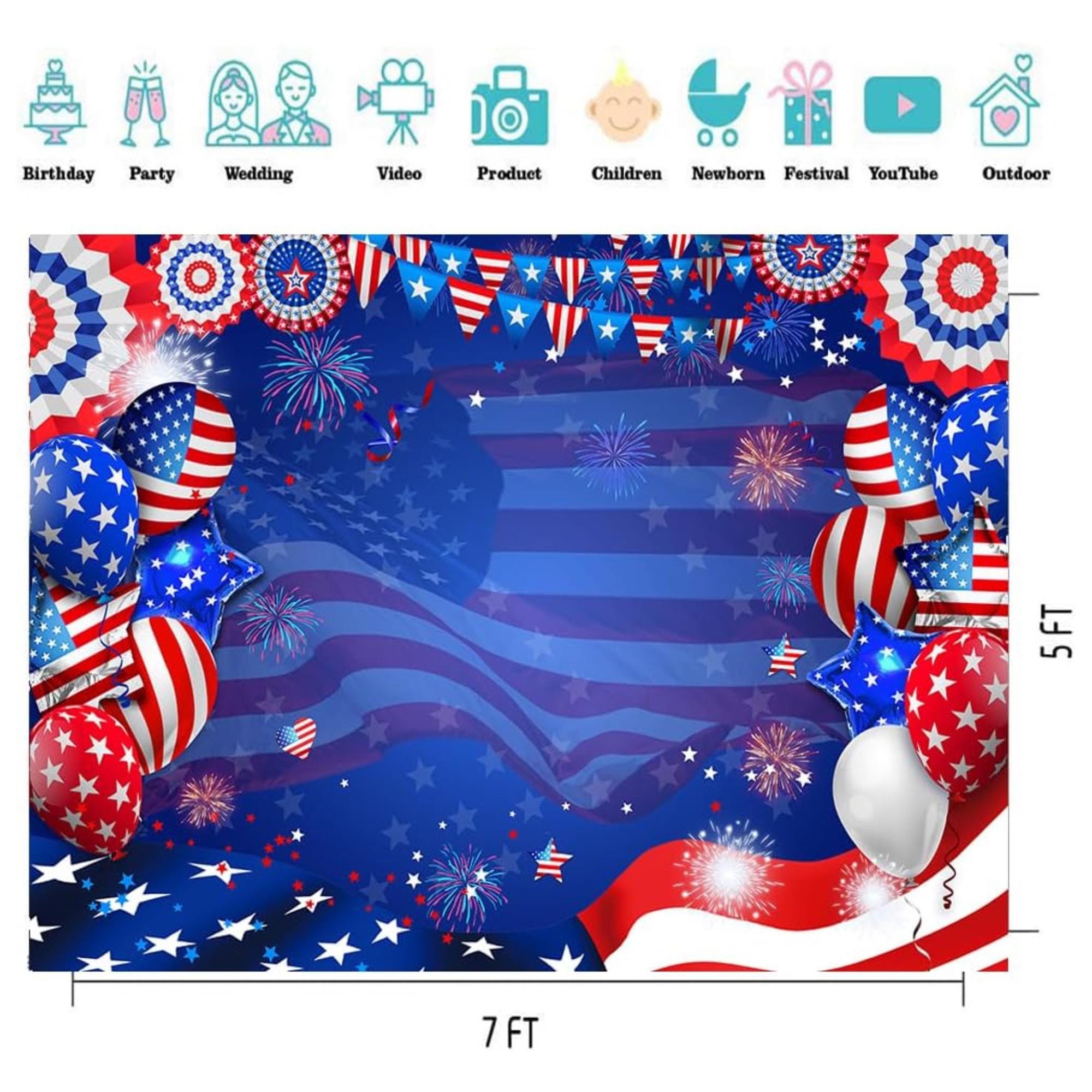 7x5 Ft American Flag Photography Backdrop | Independence Day 4th of July Party Decor