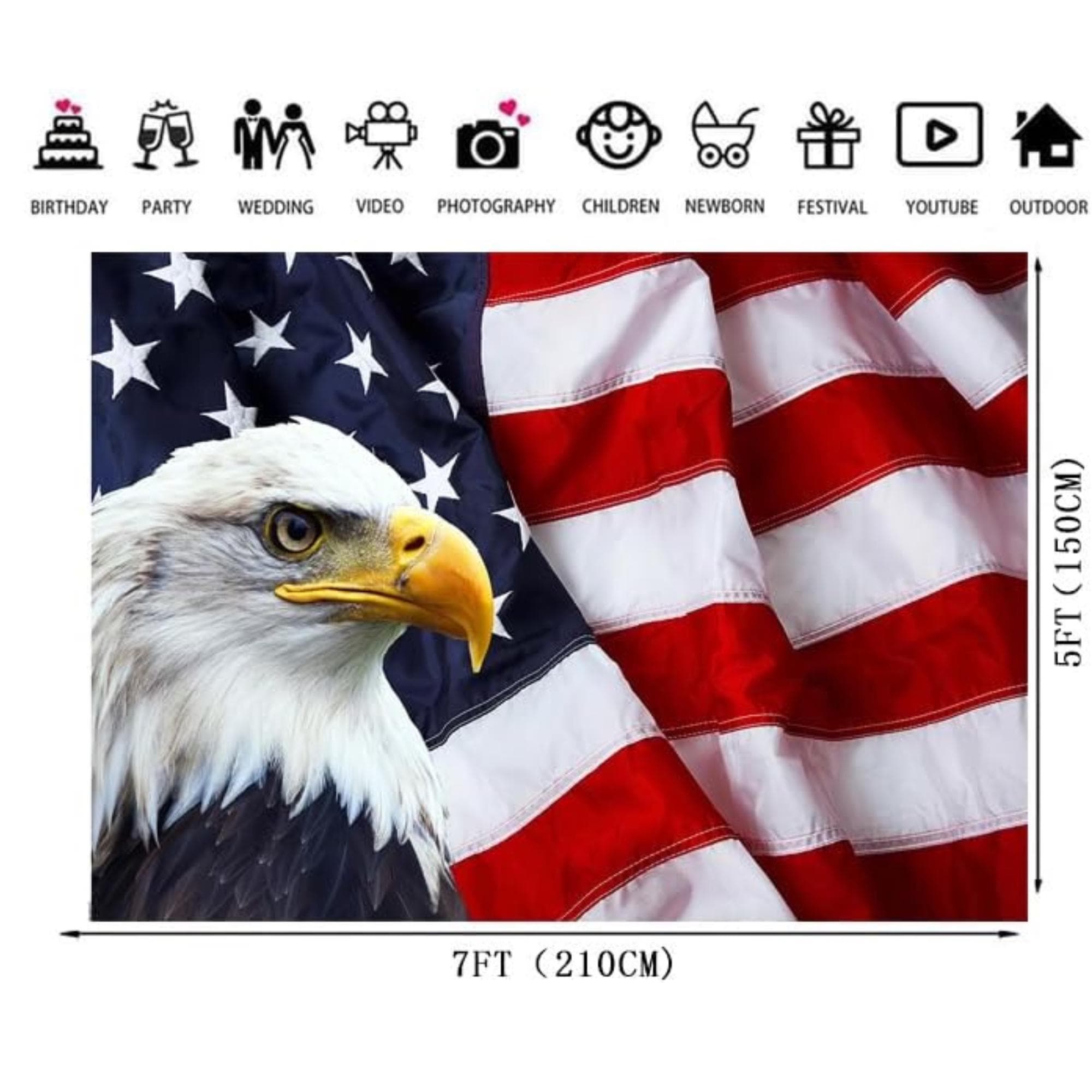 American Flag Bald Eagle Backdrop | Patriotic Red White Blue Party Banner (7x5 Ft)