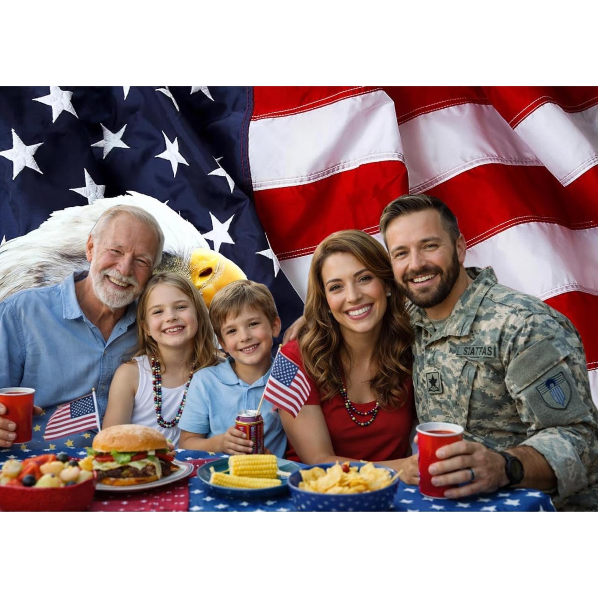 American Flag Bald Eagle Backdrop | Patriotic Red White Blue Party Banner (7x5 Ft)
