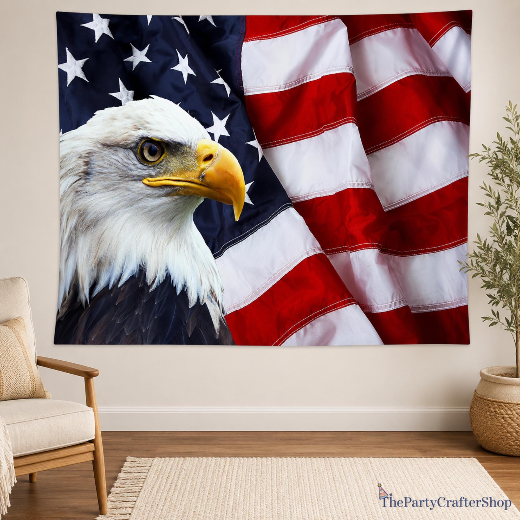 American Flag Bald Eagle Backdrop | Patriotic Red White Blue Party Banner (7x5 Ft)