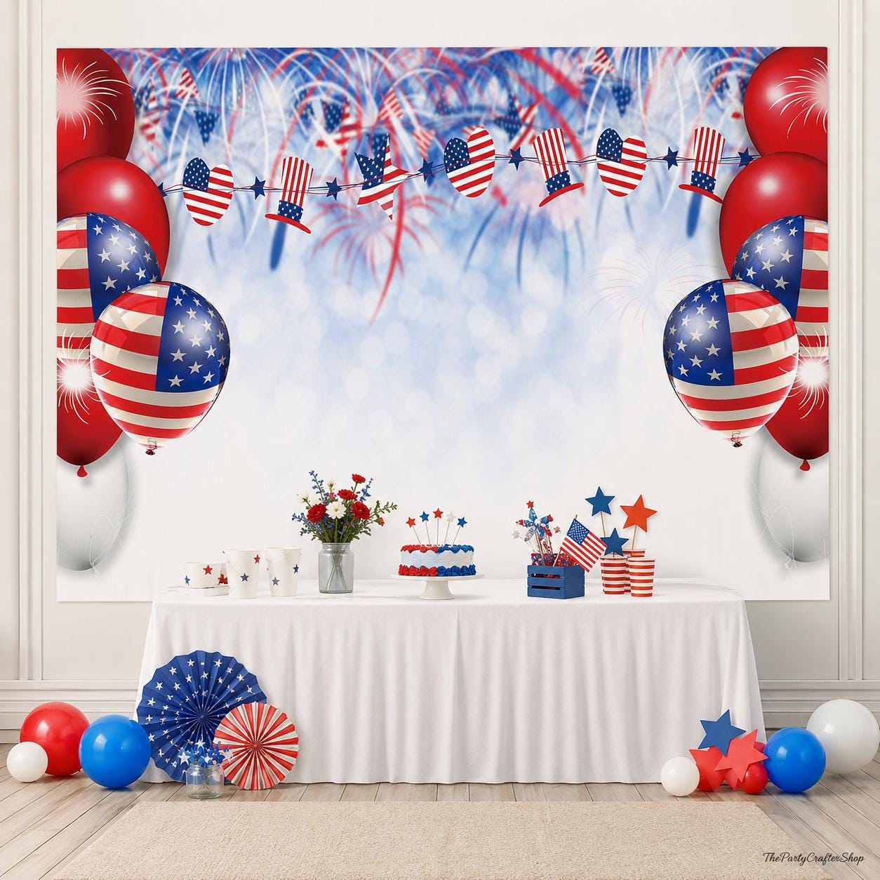 7x5 Ft Independence Day Fireworks Backdrop | American Flag Patriotic Photography Banner | 4th of July Party Decor