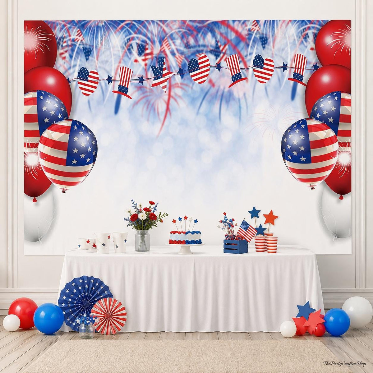 7x5 Ft Independence Day Fireworks Backdrop | American Flag Patriotic Photography Banner | 4th of July Party Decor