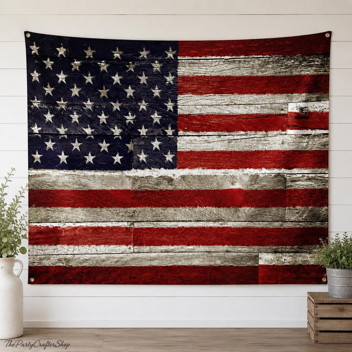 American Flag Photography Backdrop | Rustic Stars Stripes Banner (7x5 Ft)