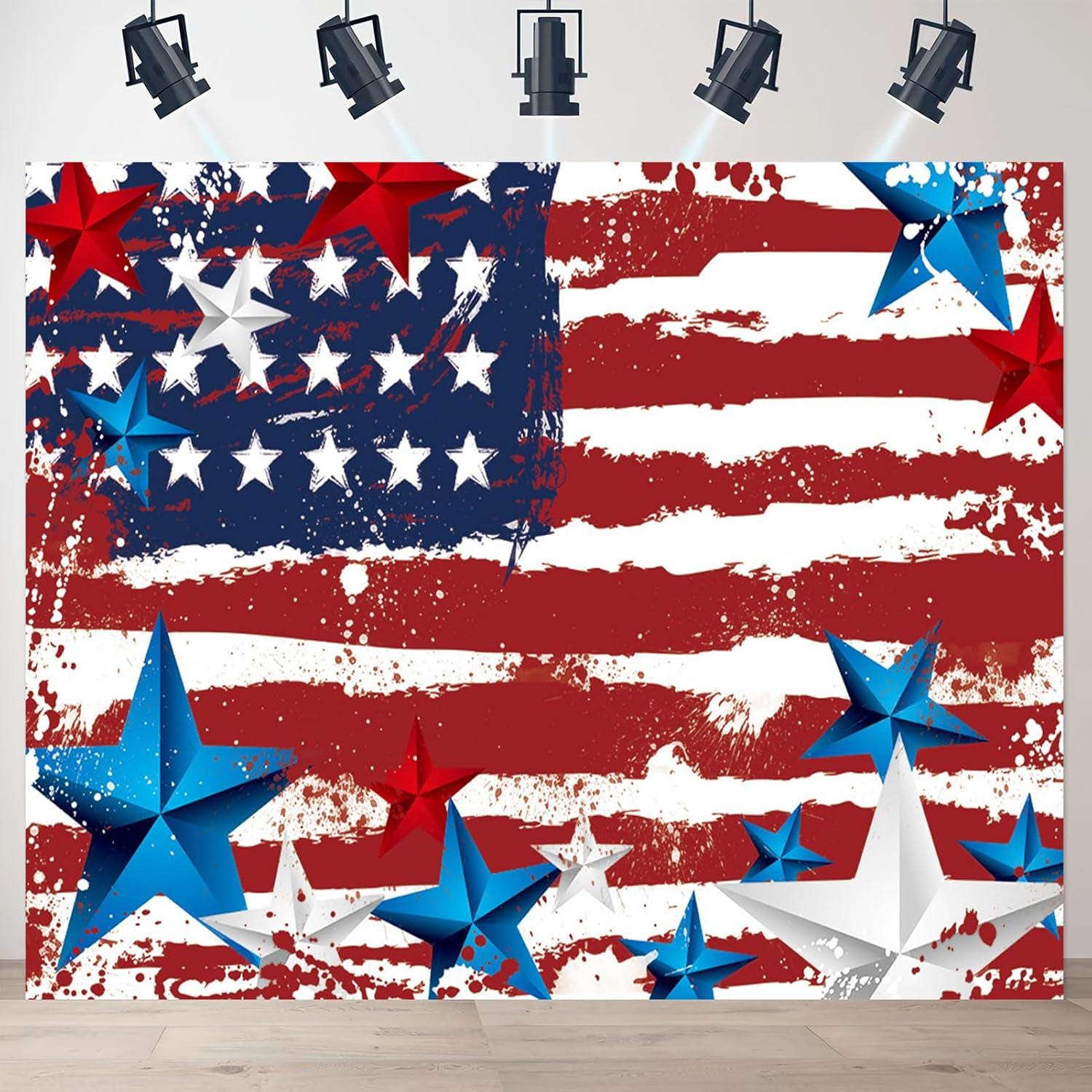 Graffiti American Flag Backdrop | Retro 4th of July Stars & Stripes Party Banner