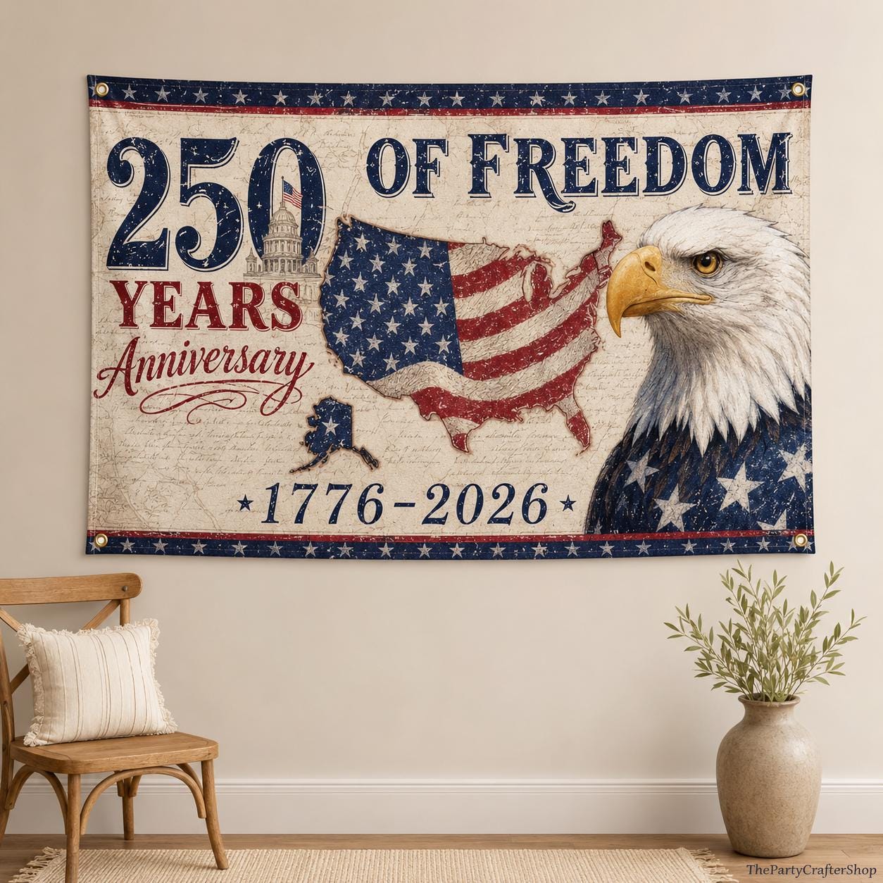 USA 250th Anniversary Backdrop | 1776-2026 Freedom Celebration Photo Booth Banner