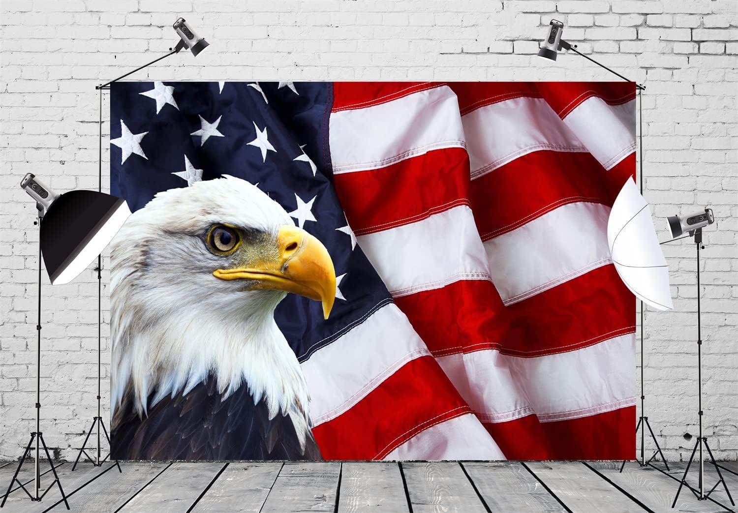 American Flag Bald Eagle Backdrop | Patriotic Stars Stripes Photo Banner (7x5 Ft)