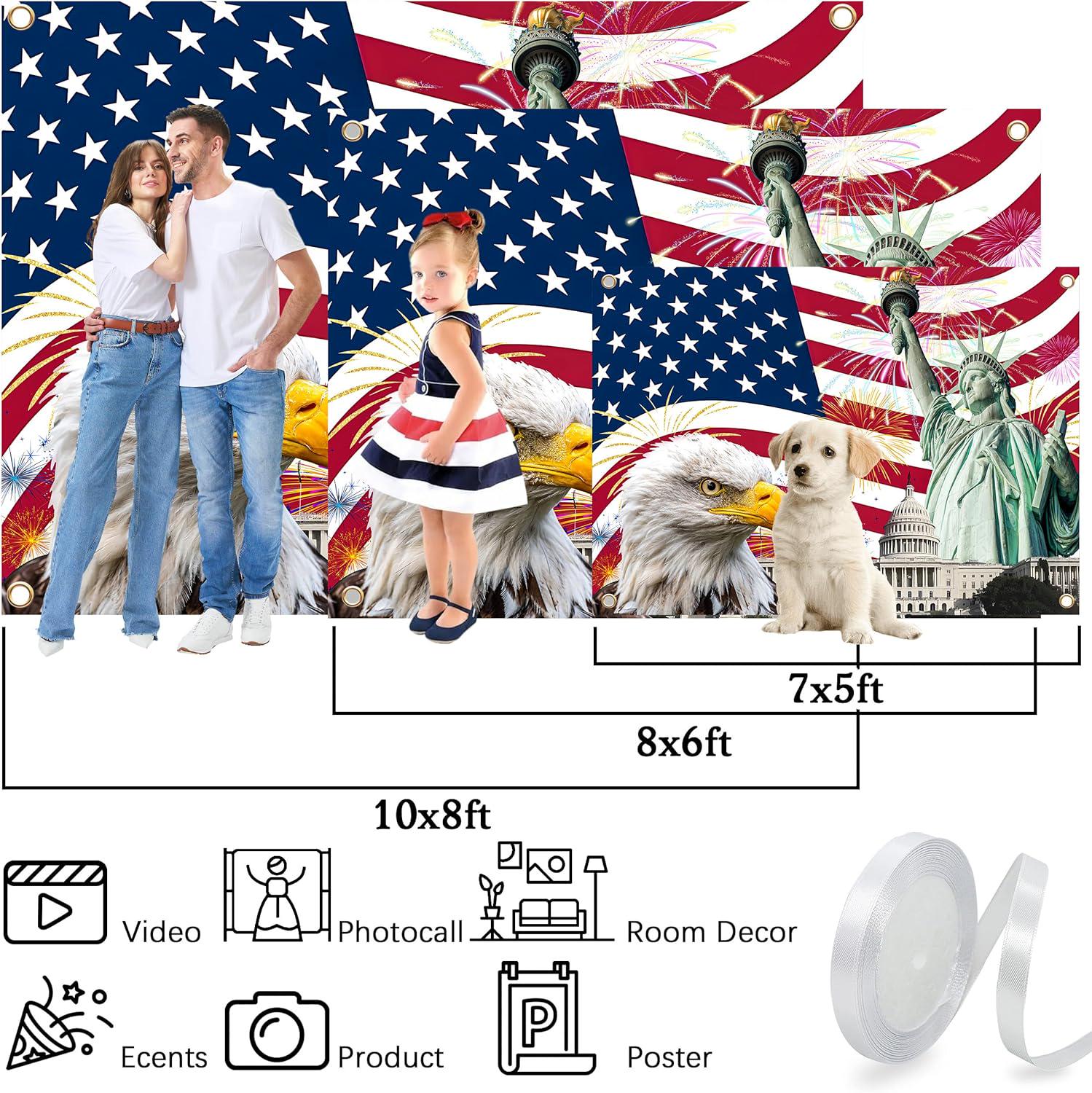 Large American Flag Backdrop 7x5 Ft | Independence Day Patriotic Photo Banner | 4th of July Party Decor
