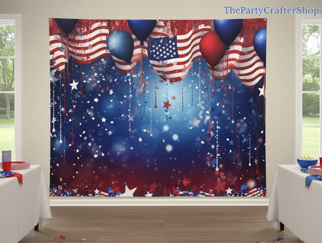 Patriotic American Flag Backdrop | 4th of July Party Photo Banner, Independence Day Decor
