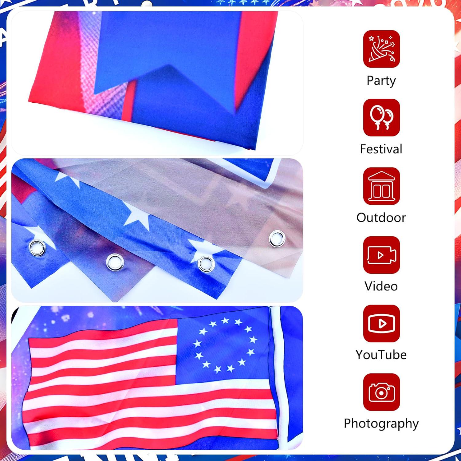 7x5 Ft 4th of July 250th Anniversary Backdrop | America 1776–2026 Flag Stars & Fireworks | Patriotic Party Decor