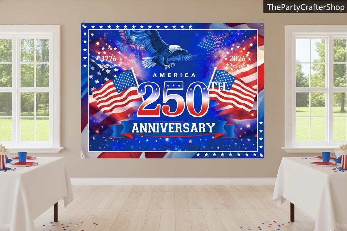 7x5 Ft 4th of July 250th Anniversary Backdrop | America 1776–2026 Flag Stars & Fireworks | Patriotic Party Decor